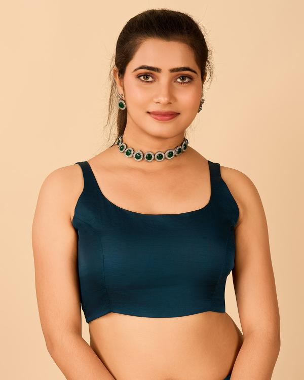 Petrol Satin Readymade Blouse