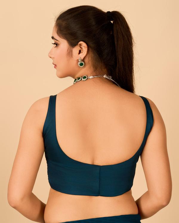 Petrol Satin Readymade Blouse — alternate view