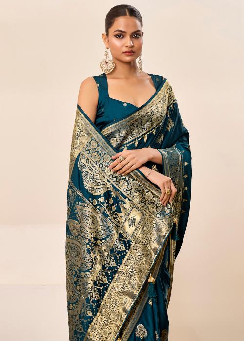 Petrol Satin Silk Saree