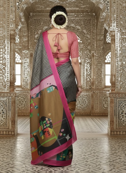 Pink Aarohi Designer Digital Printed Crepe Silk Saree — alternate view