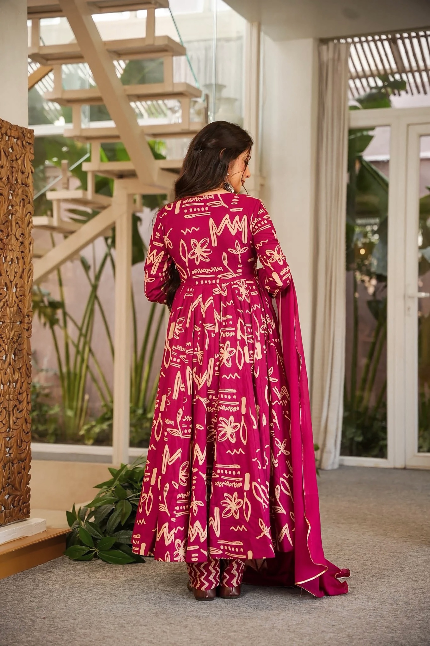 Pink Abstract Digital Print Muslin Anarkali Suit — alternate view