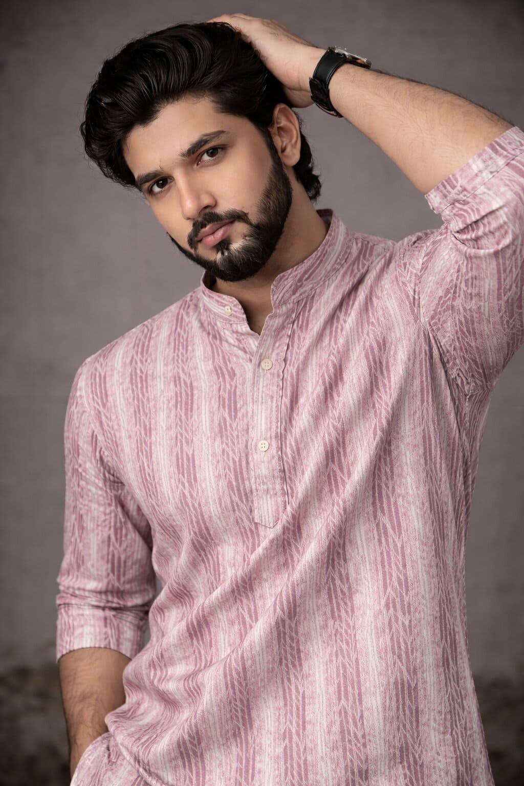 Pink Abstract Printed Linen Kurta