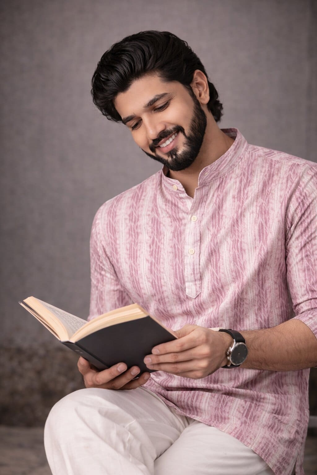 Pink Abstract Printed Linen Kurta