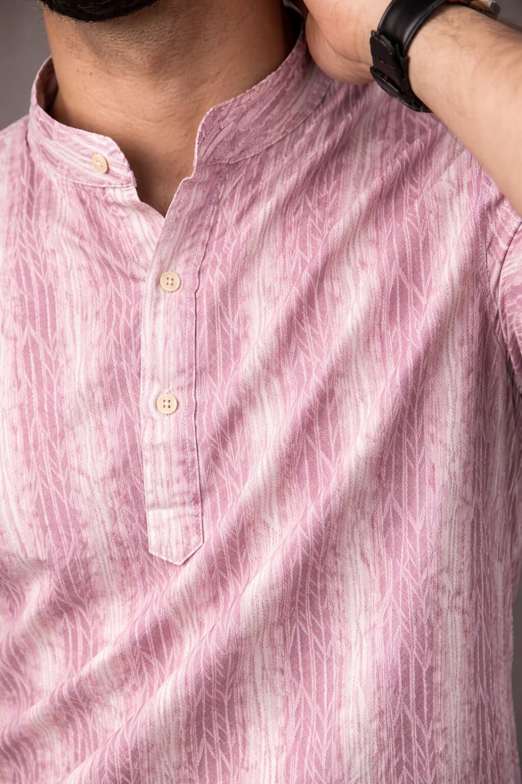 Pink Abstract Printed Linen Kurta
