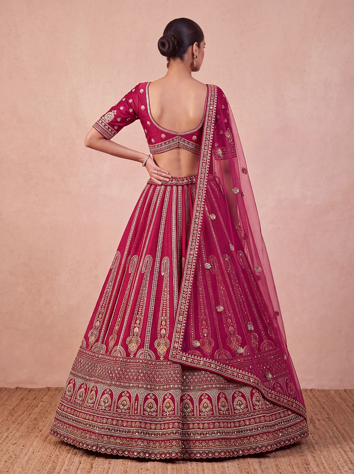 Pink Architectural Zari Sequins Silk Bridal Lehenga Choli — alternate view