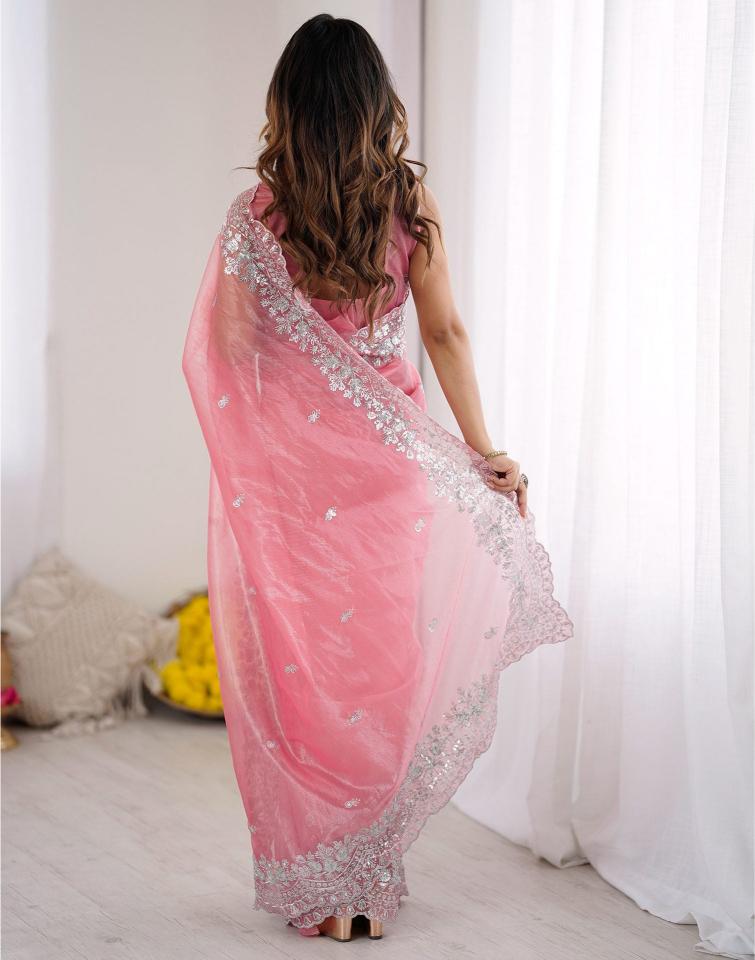 Pink Art Silk Designer Embroidery Work Saree — alternate view