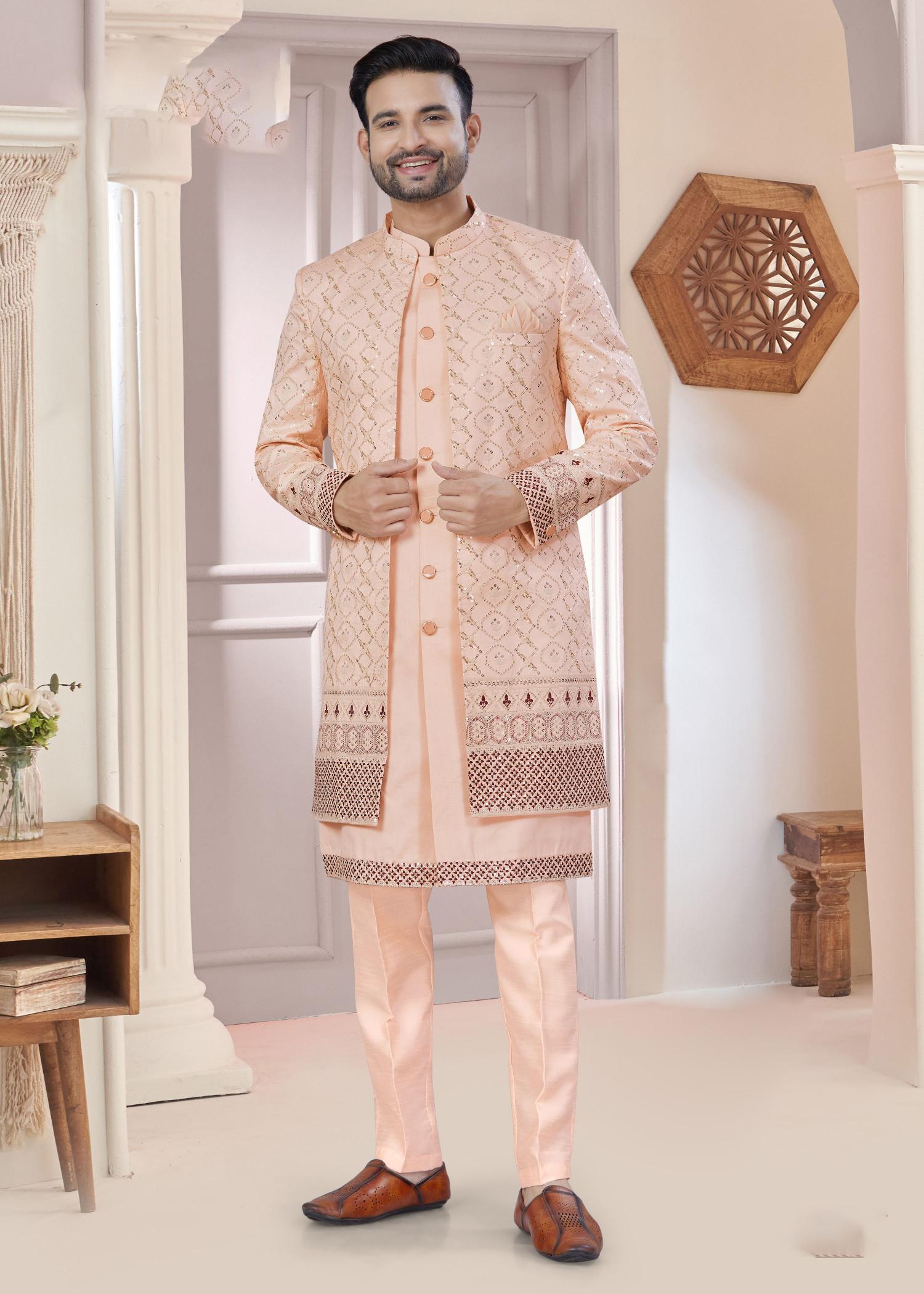 Pink Art Silk Embroidery Kurta