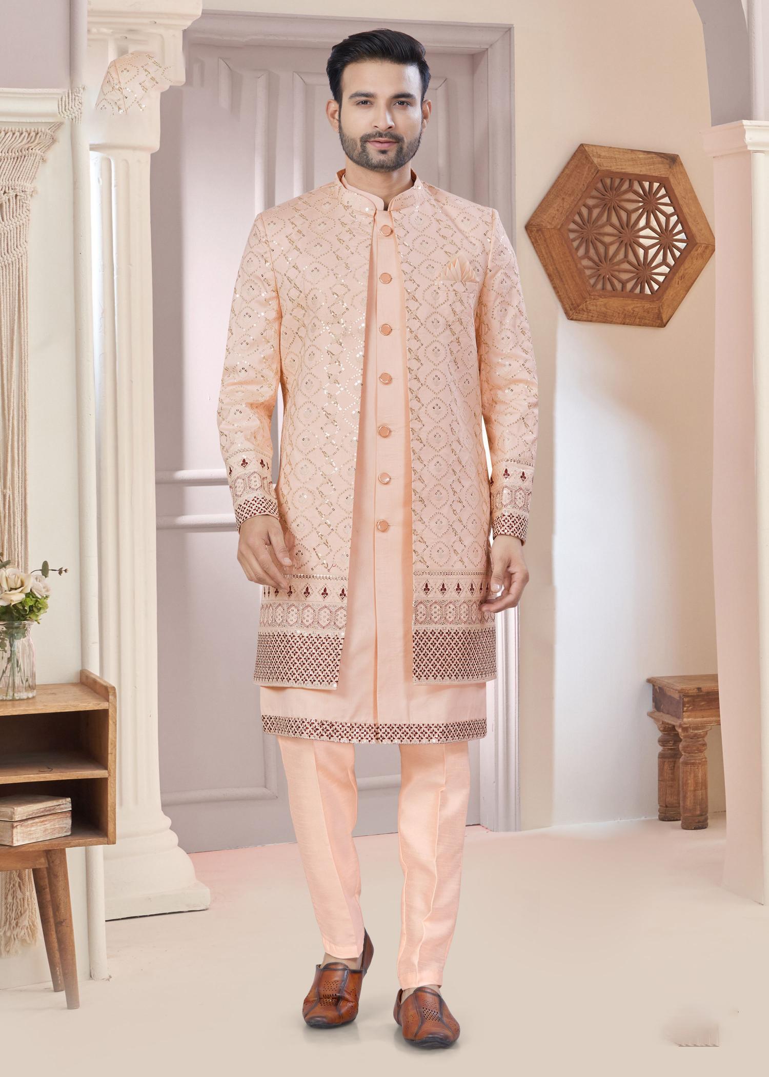 Pink Art Silk Embroidery Kurta