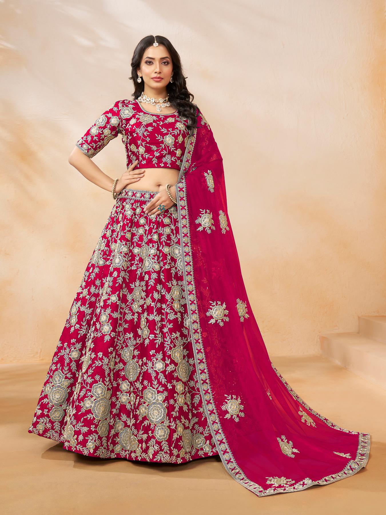 Pink Art Silk Embroidery Lehenga