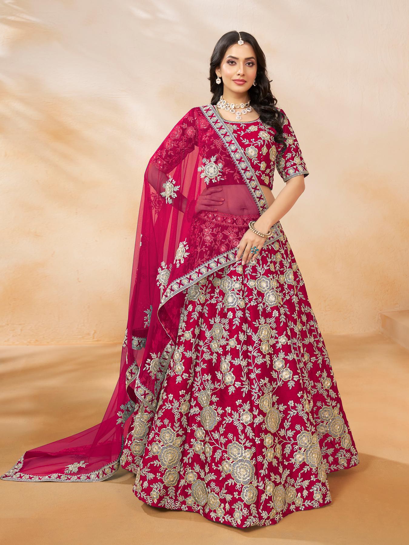 Pink Art Silk Embroidery Lehenga