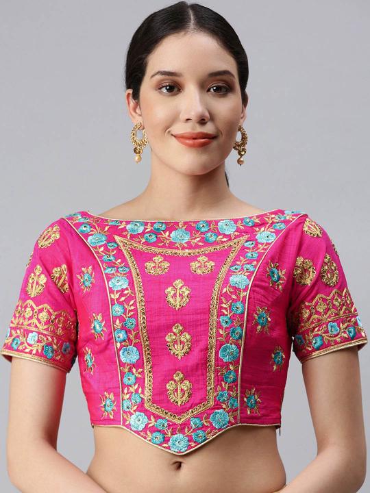 Pink Art Silk Embroidery Readymade Blouse