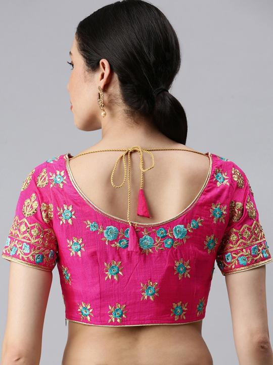 Pink Art Silk Embroidery Readymade Blouse — alternate view