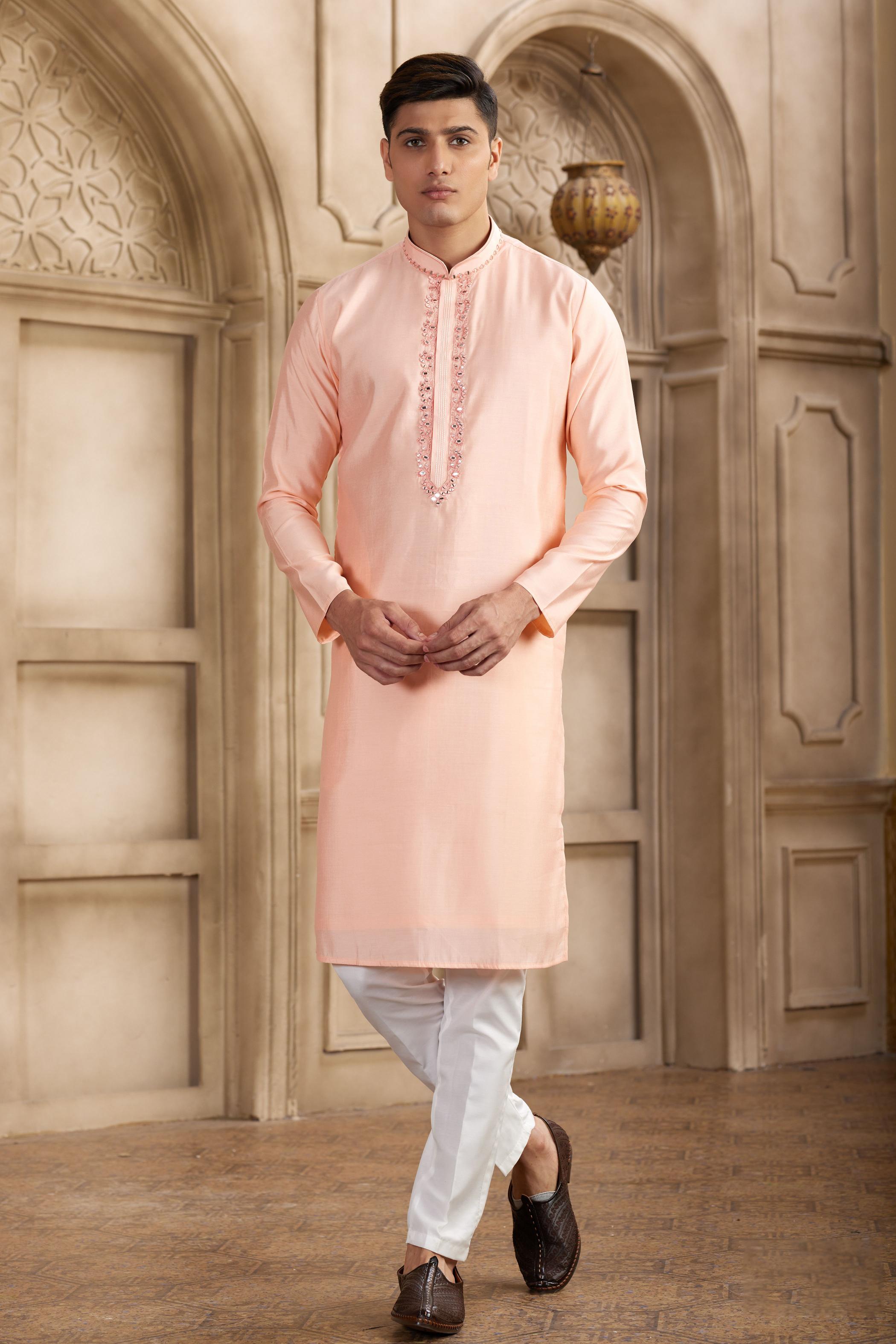 Pink Art Silk Kurta Payjama