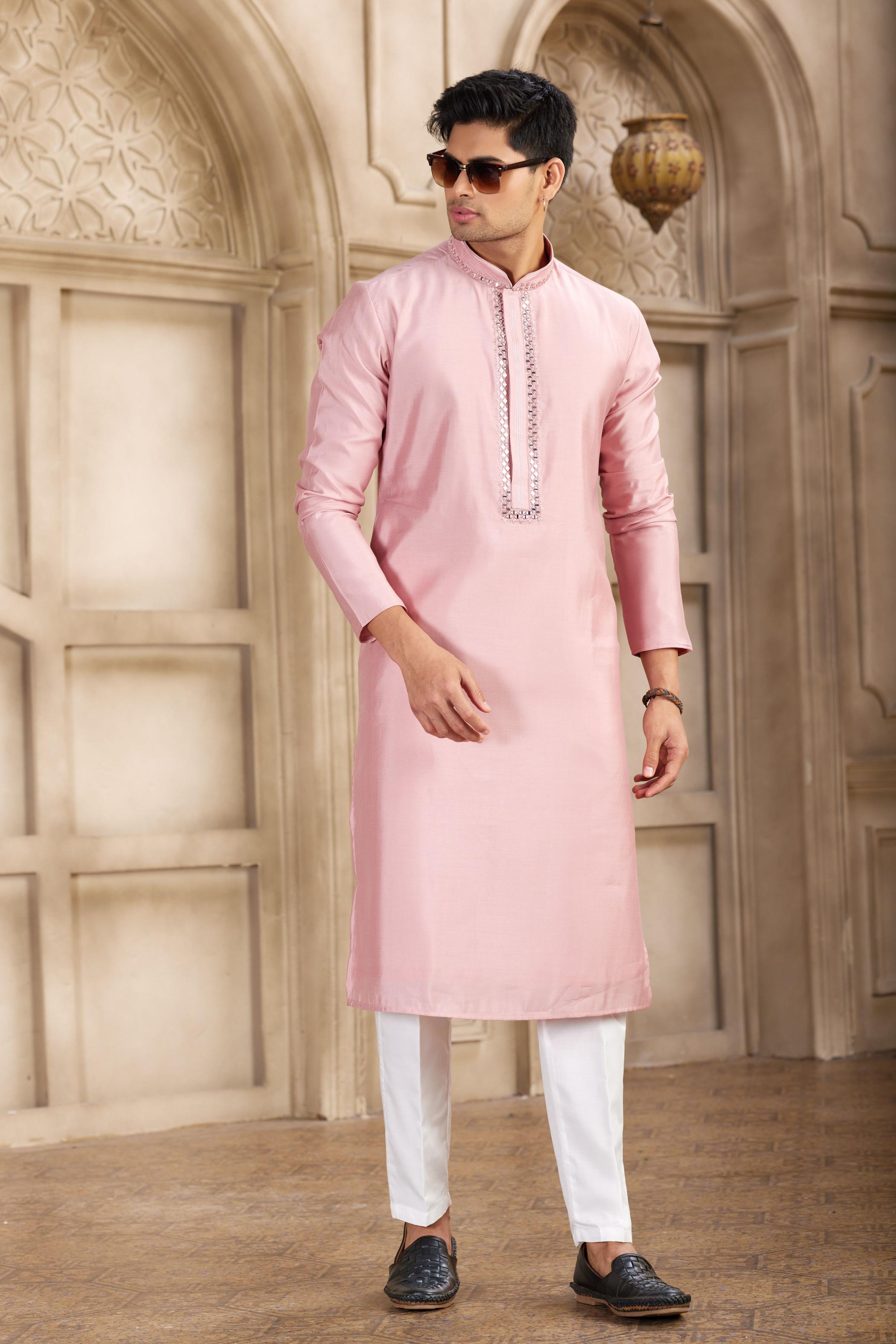 Pink Art Silk Kurta Payjama
