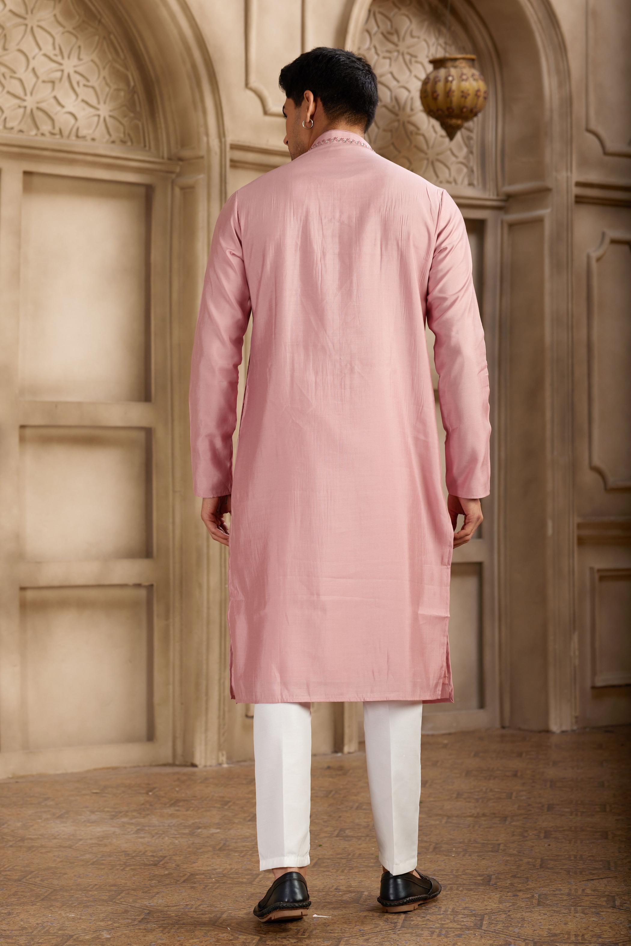 Pink Art Silk Kurta Payjama