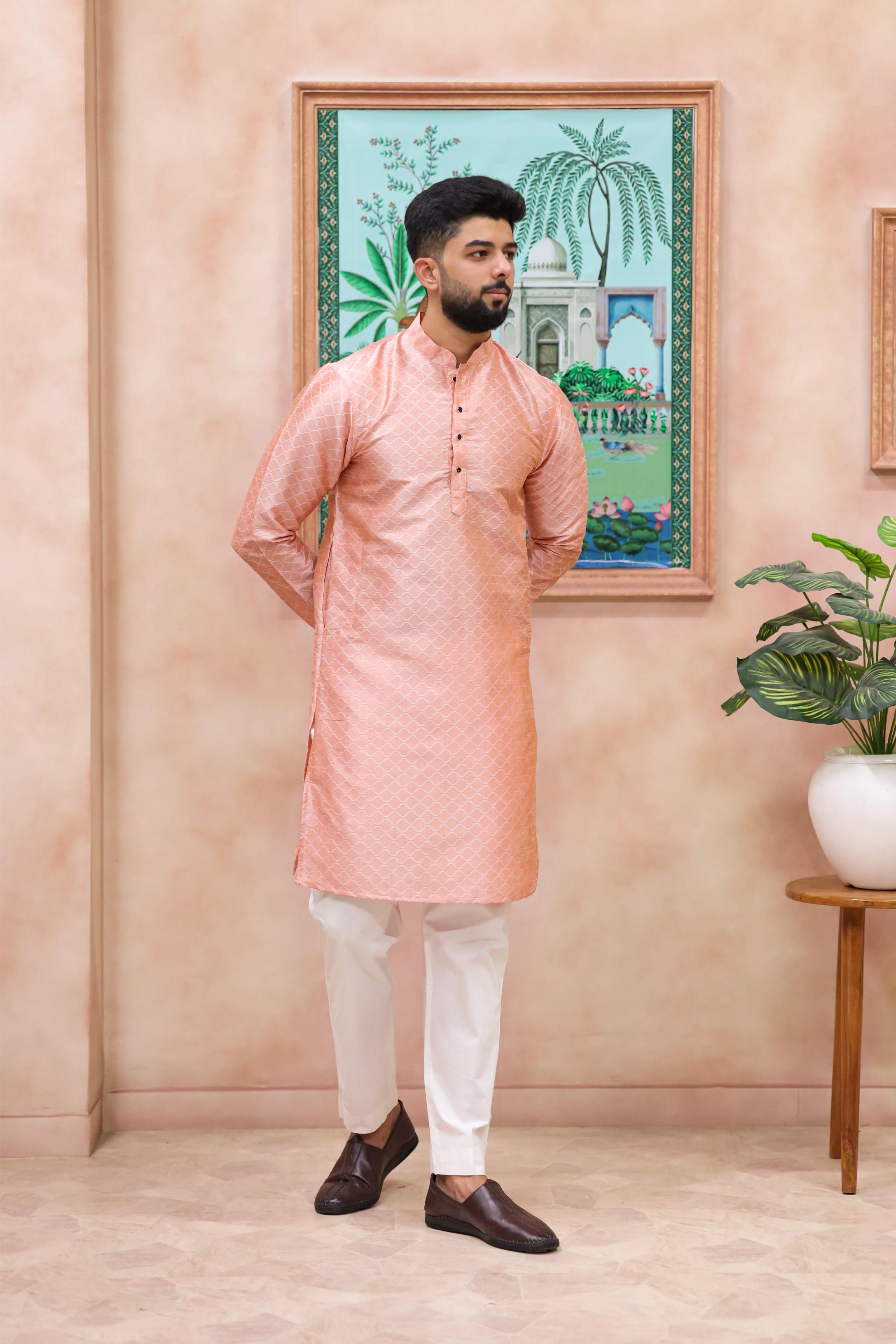 Pink Art Silk Kurta Pyjama
