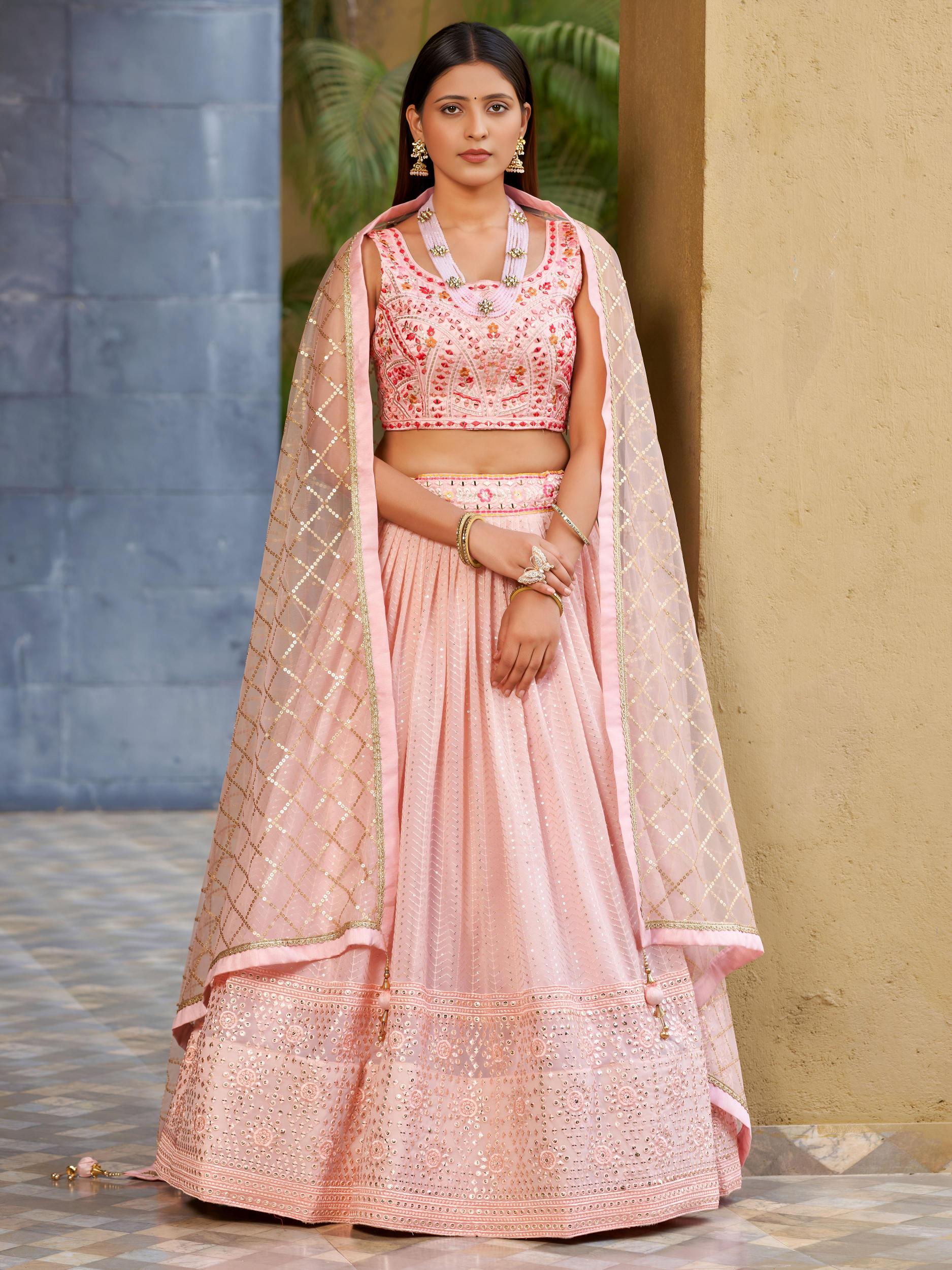 Pink Art Silk Sequins Embroidered Lehenga Choli
