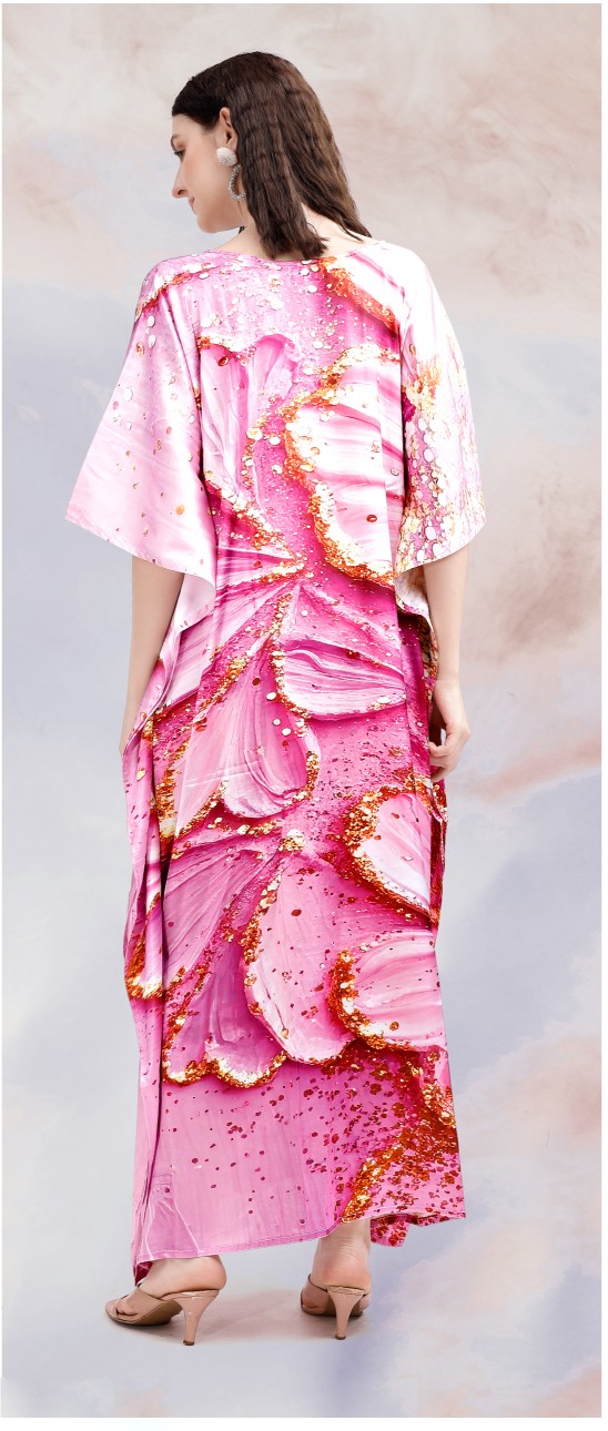 Pink Aurora Digital Printed Poly Japan Satin Kaftan — alternate view