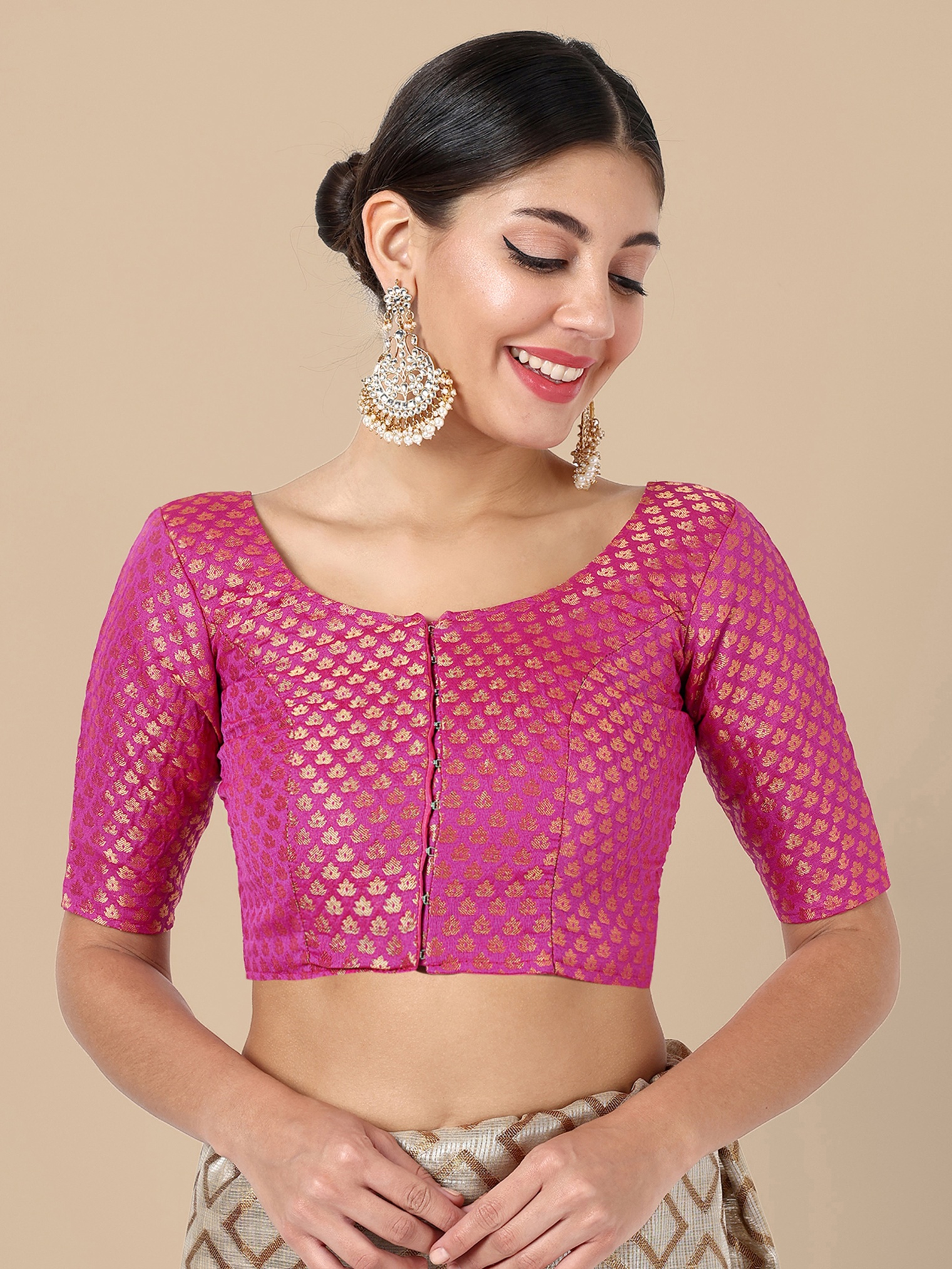 Pink Banarasi Silk Jacquard Readymade Blouse