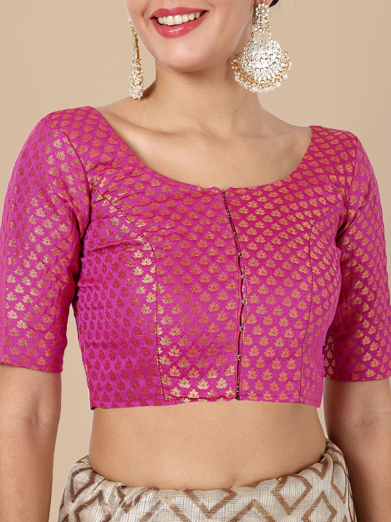 Pink Banarasi Silk Jacquard Readymade Blouse