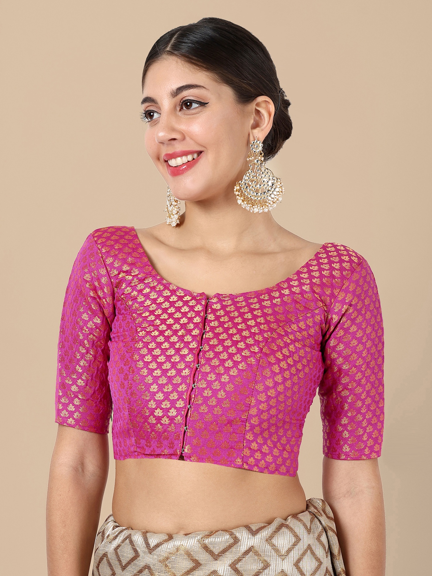 Pink Banarasi Silk Jacquard Readymade Blouse