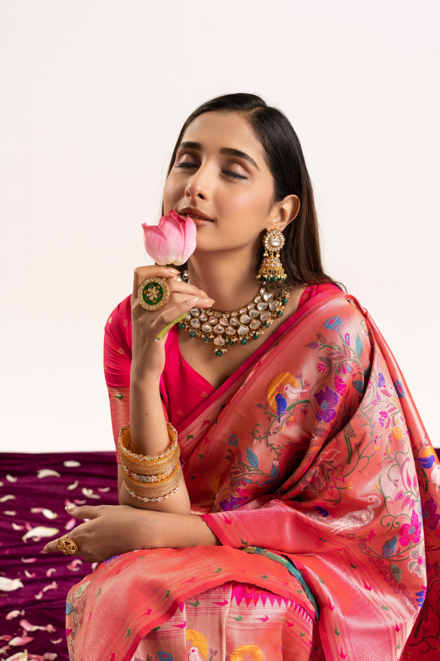 Pink Banarasi Silk Woven Meenakari Paithani Saree