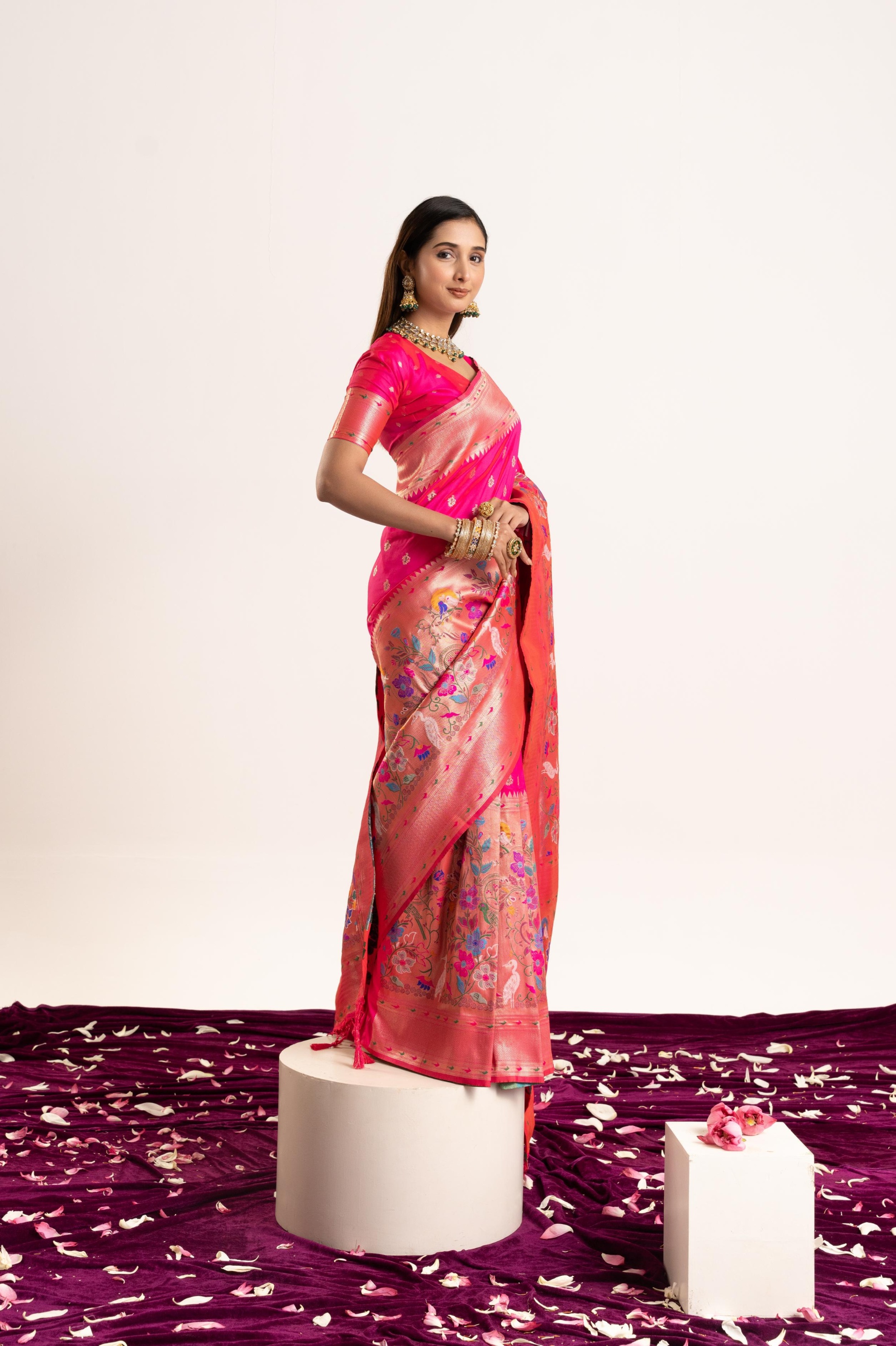 Pink Banarasi Silk Woven Meenakari Paithani Saree