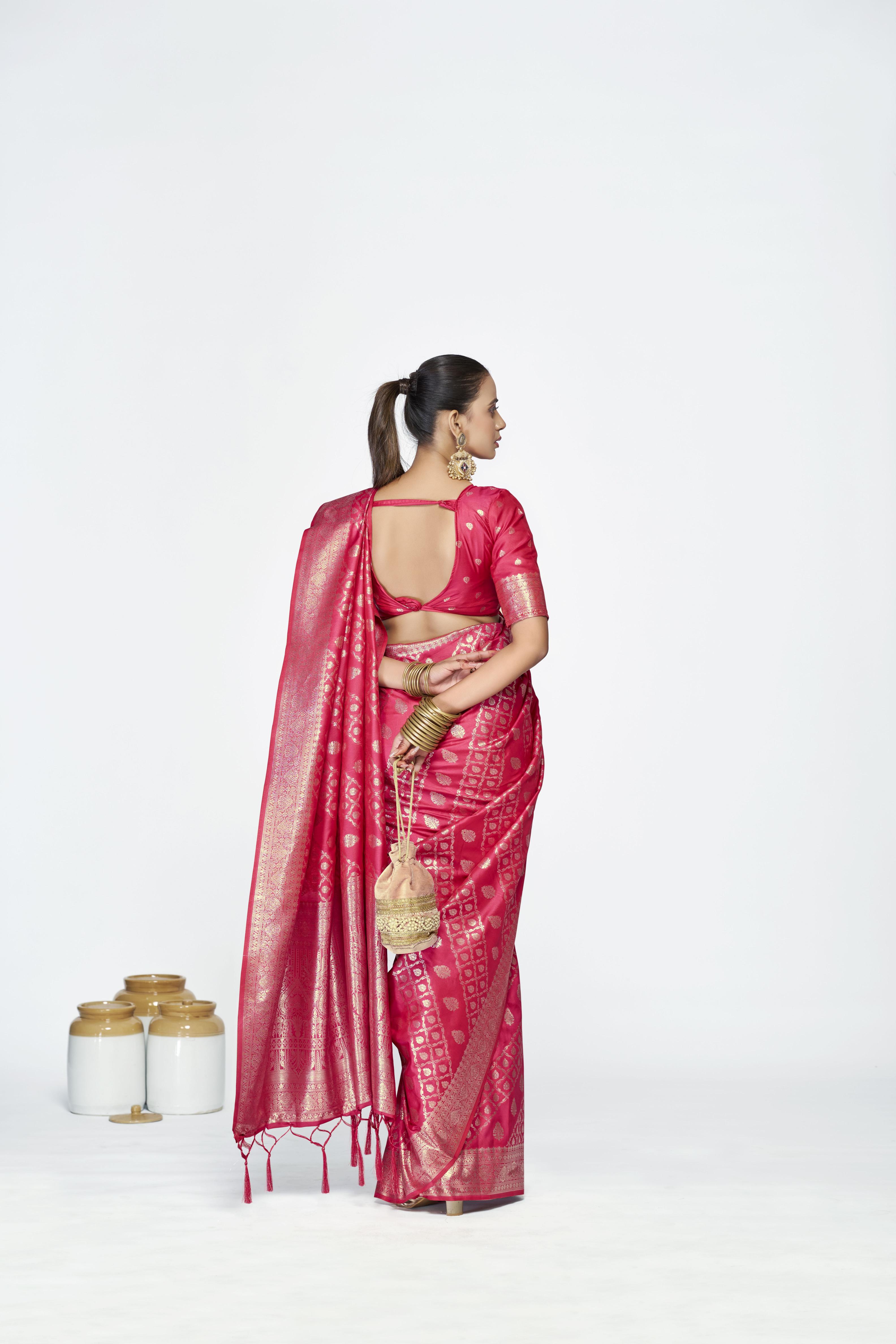 Pink Banarasi Silk Zari Designer Saree — alternate view