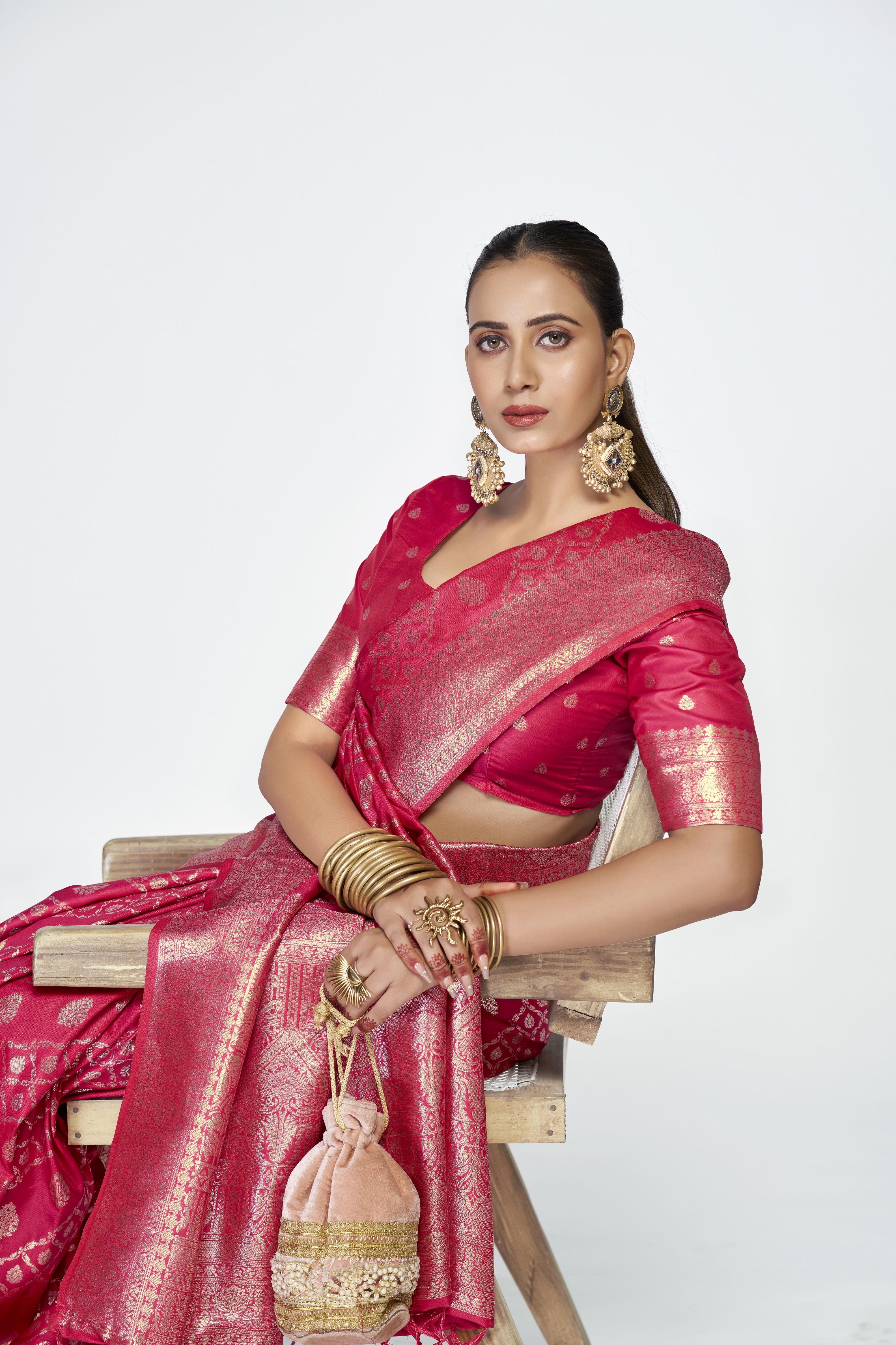 Pink Banarasi Silk Zari Designer Saree