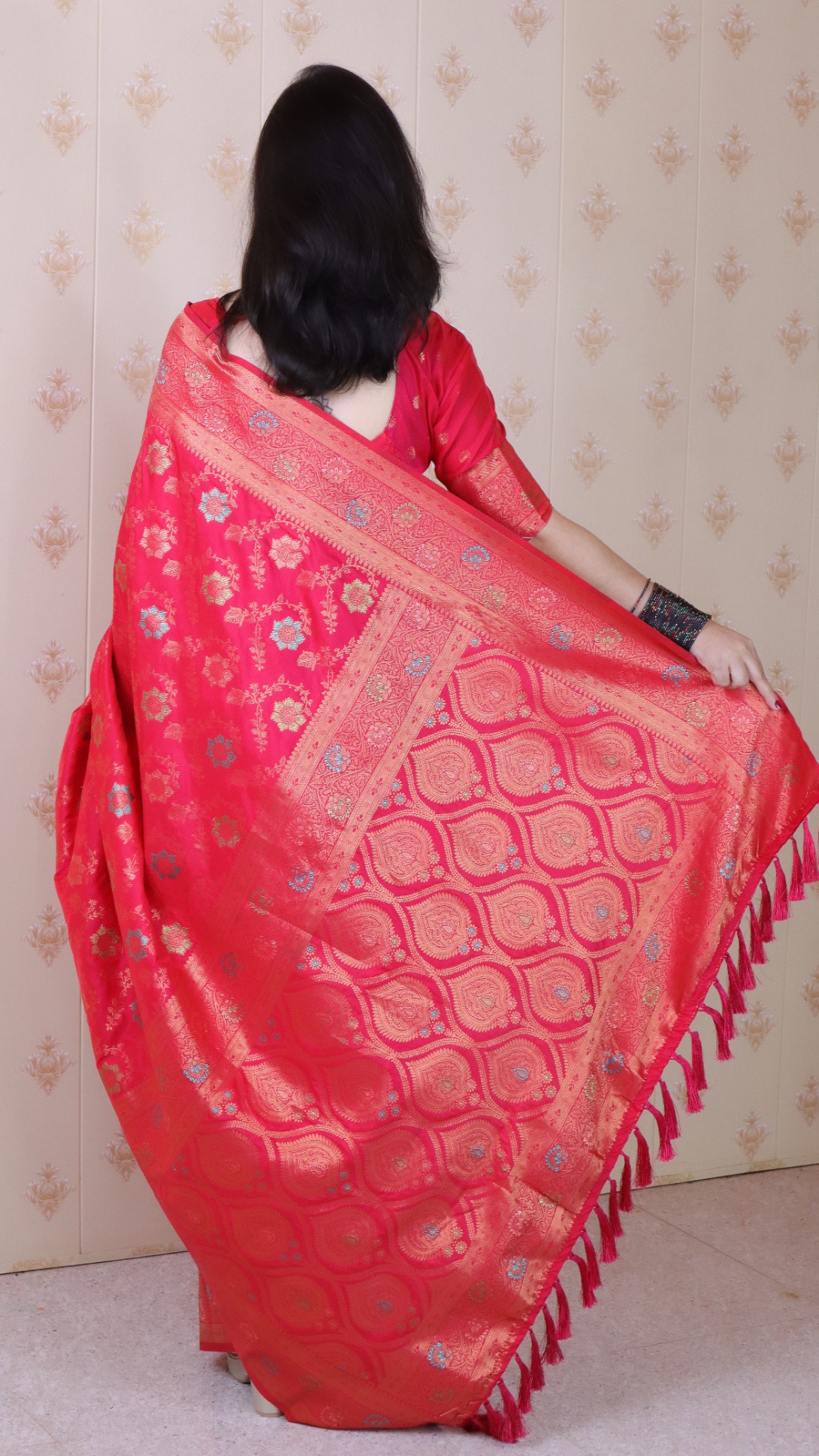 Pink Banarasi Silk Zari Meenakari Saree — alternate view