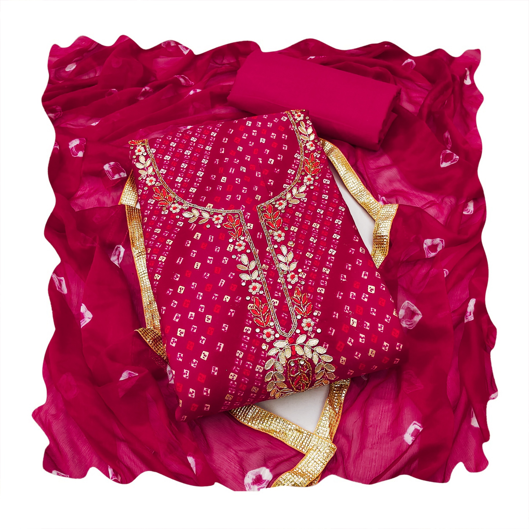 Pink Bandhani Designer Printed Jam Cotton Straight Salwar Suit — alternate view