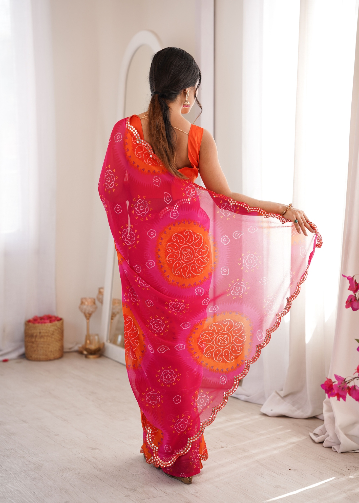 Pink Bandhani Printed Georgette Saree — alternate view