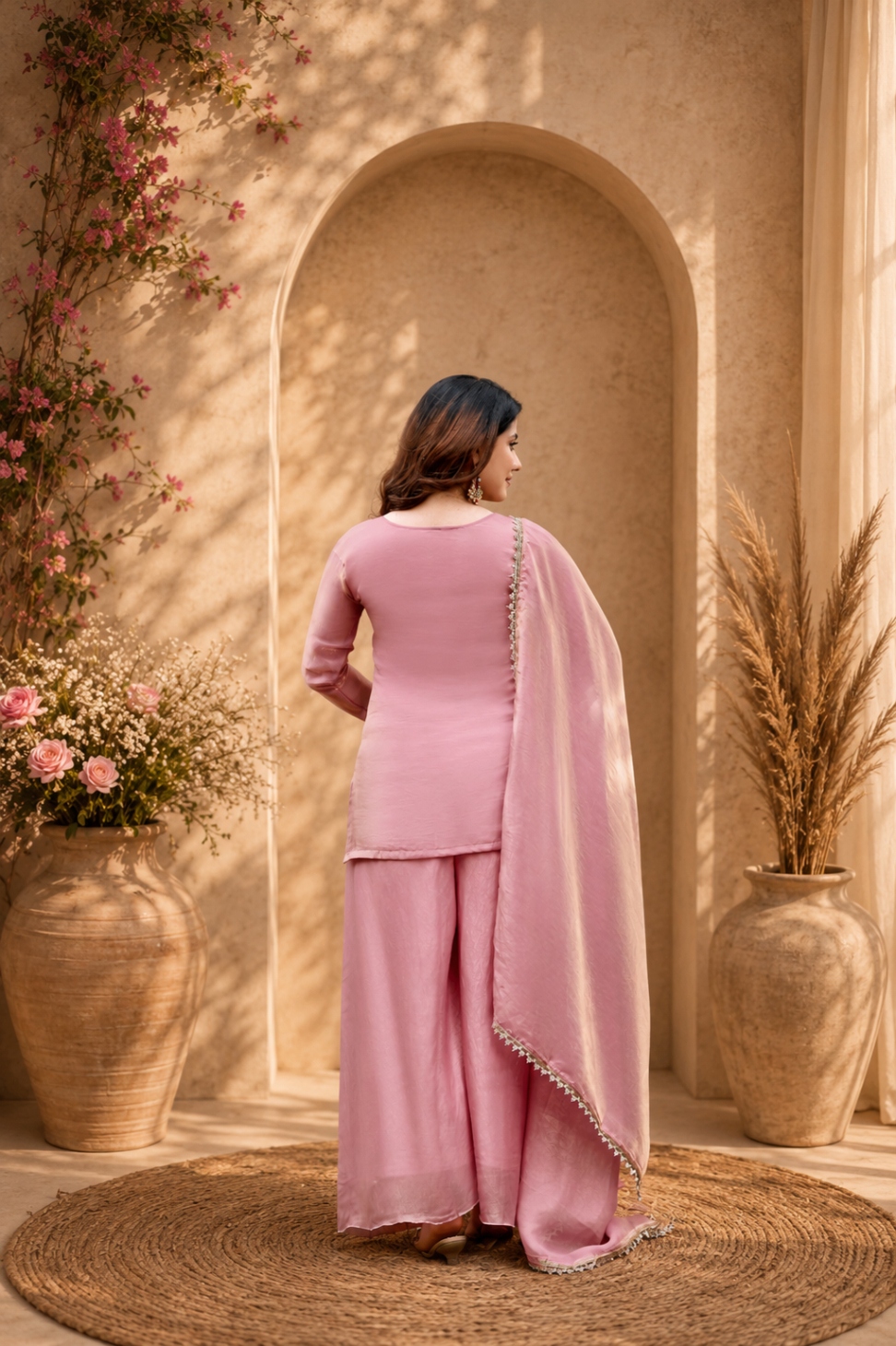 Pink Bead Work Fendy Satin Palazzo Suit — alternate view