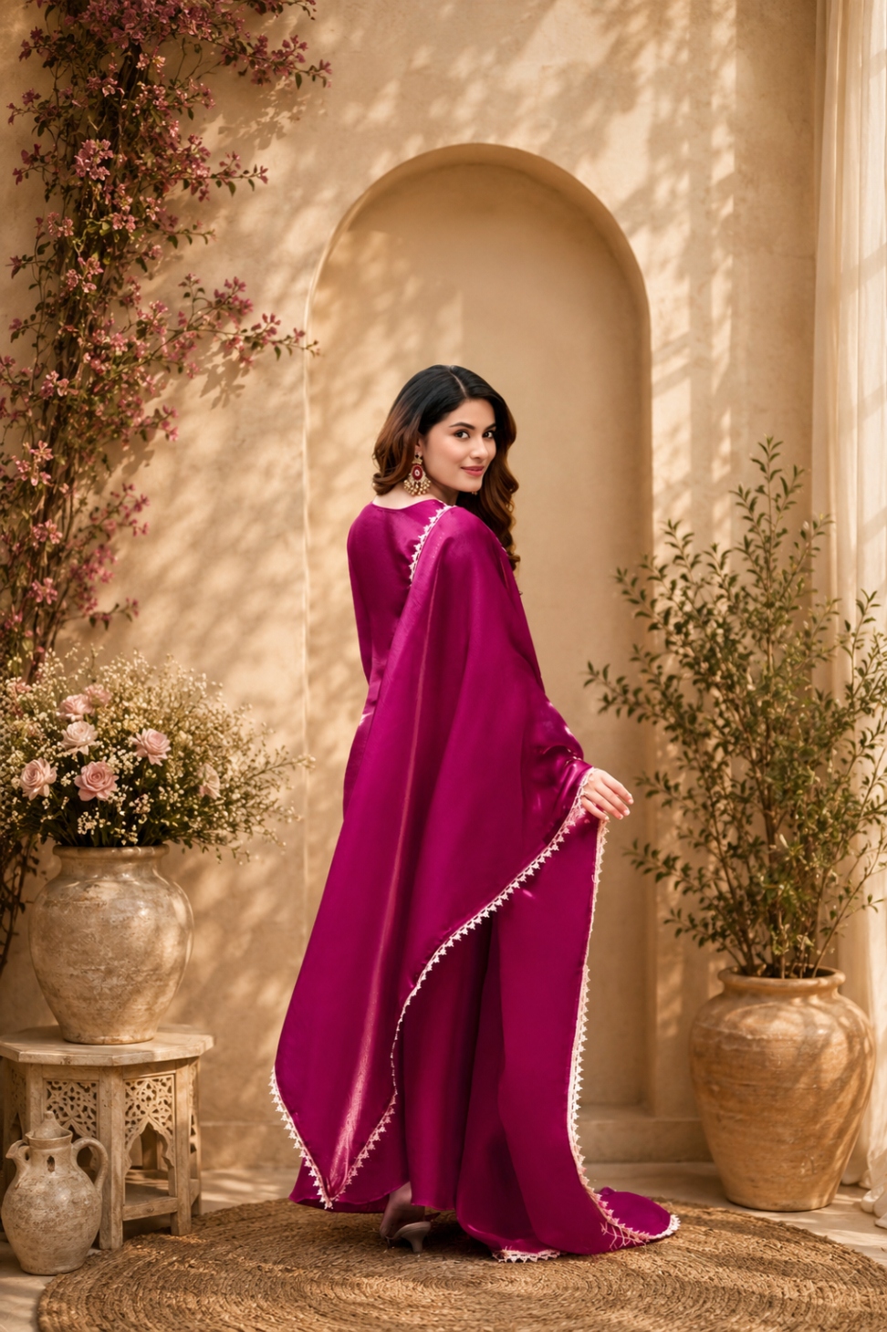 Pink Bead Work Fendy Satin Palazzo Suit — alternate view