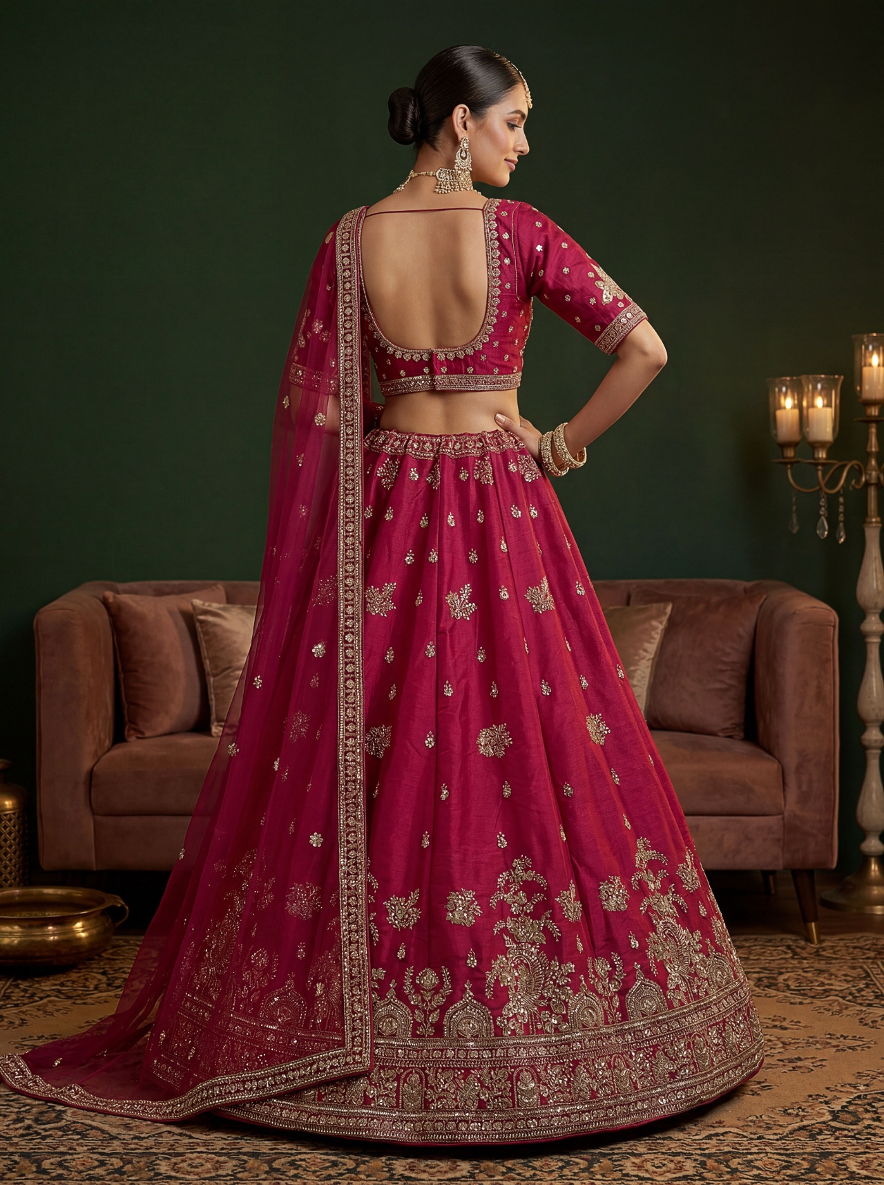 Pink Beaded Gadwal Silk Designer Lehenga Choli — alternate view