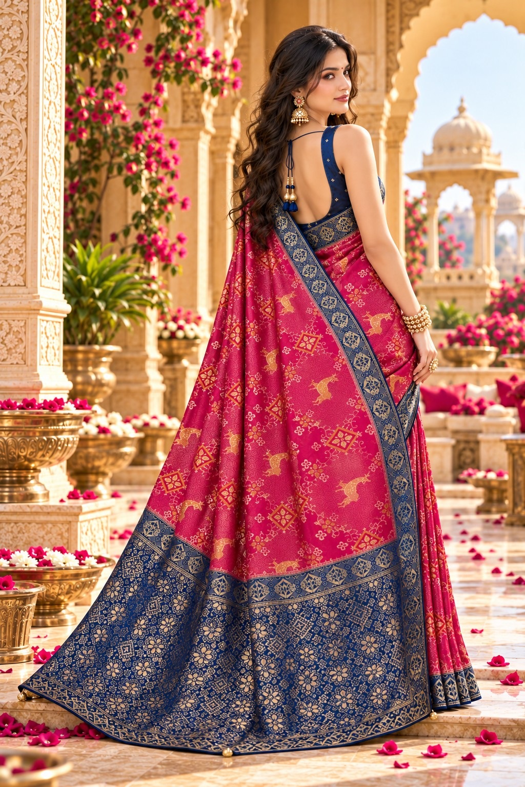 Pink Bird Motif Woven Satin Tissue Saree — alternate view