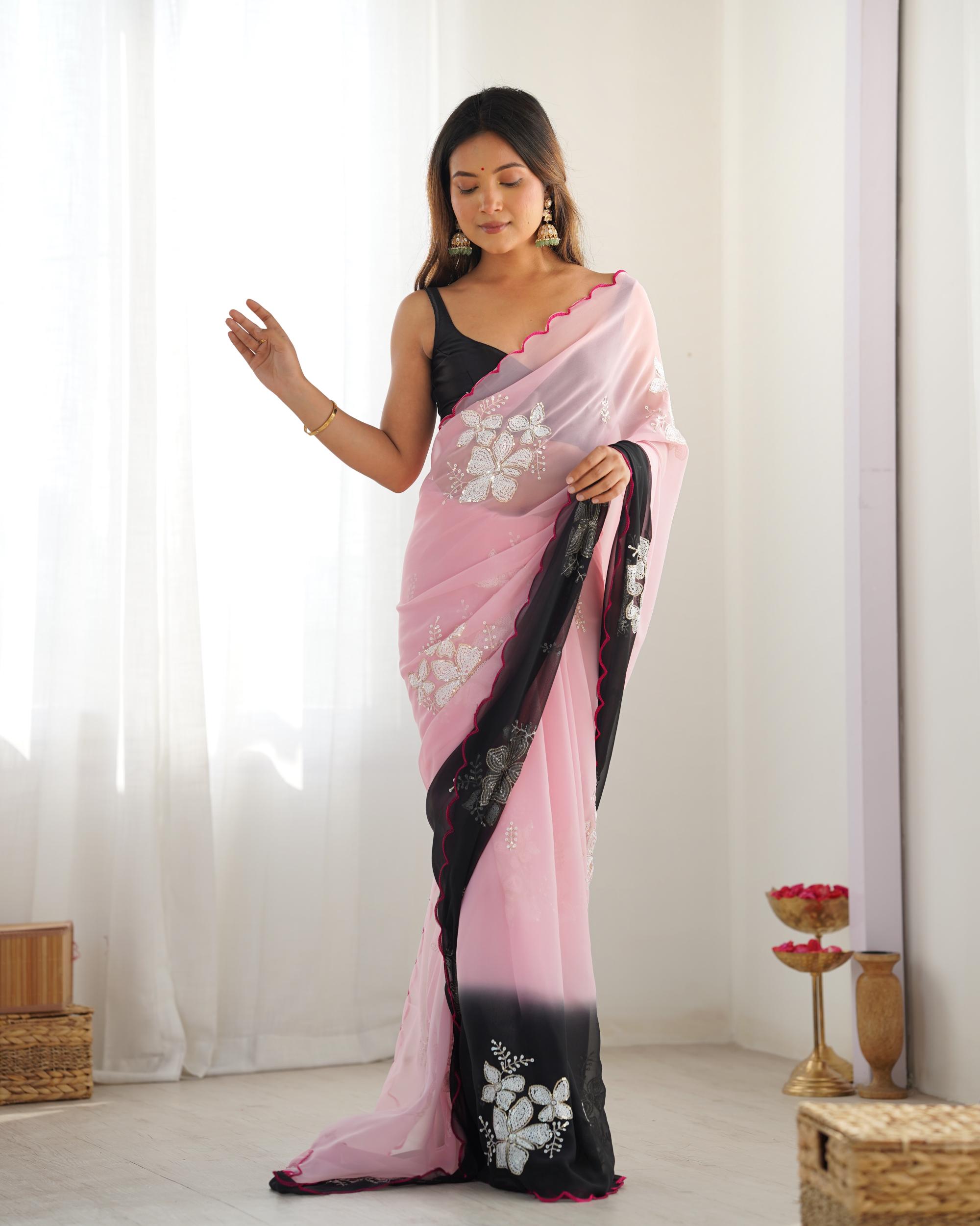 Pink Black Georgette Saree