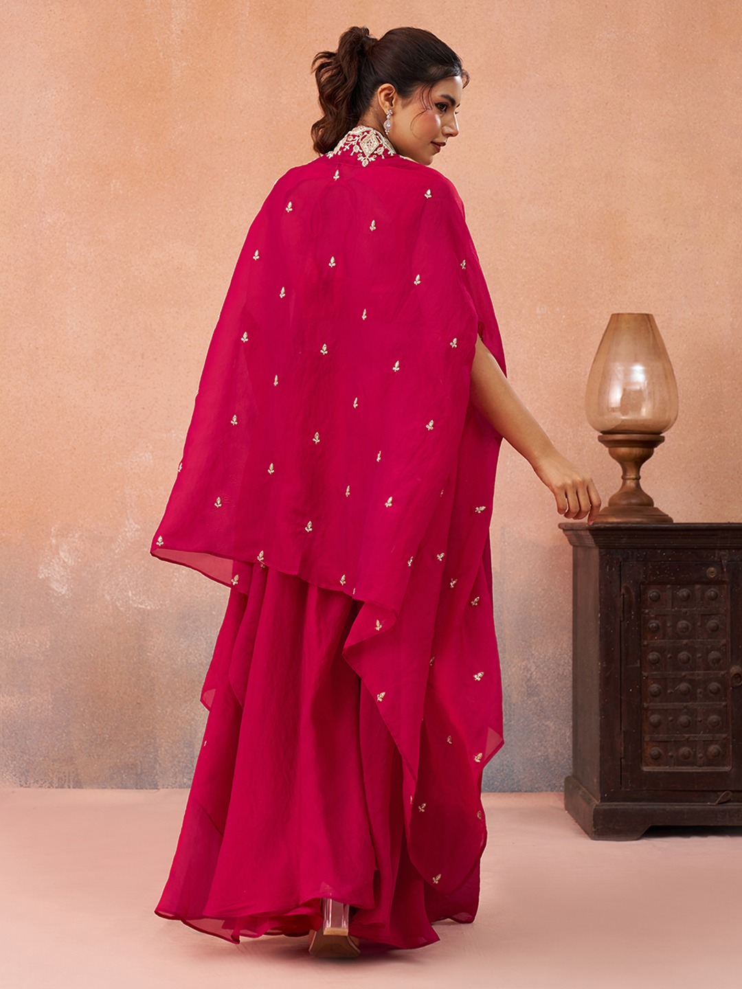 Pink Blush Layered Embroidered Organza Indo Western Set — alternate view