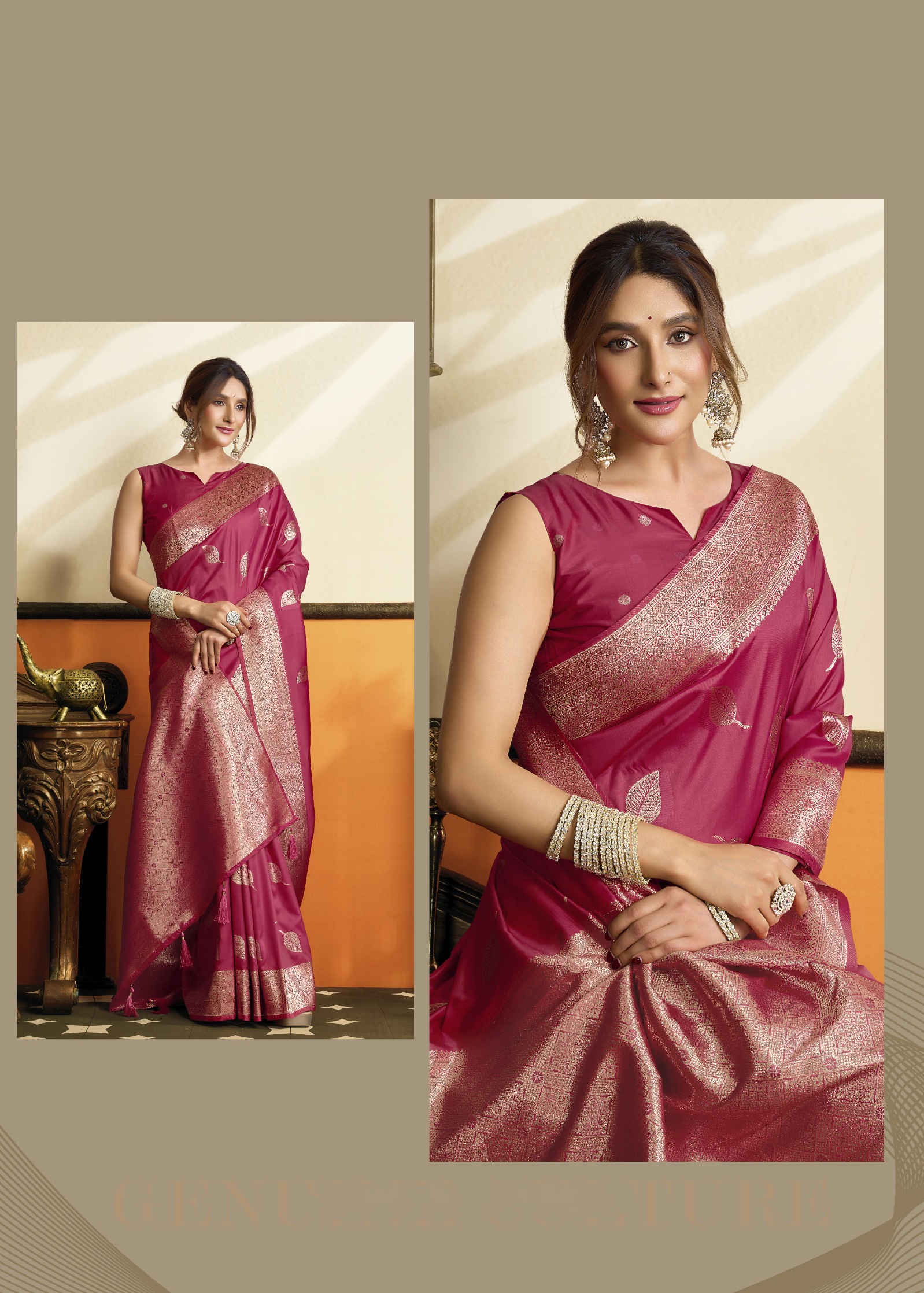 Pink Botanical Jacquard Soft Silk Saree