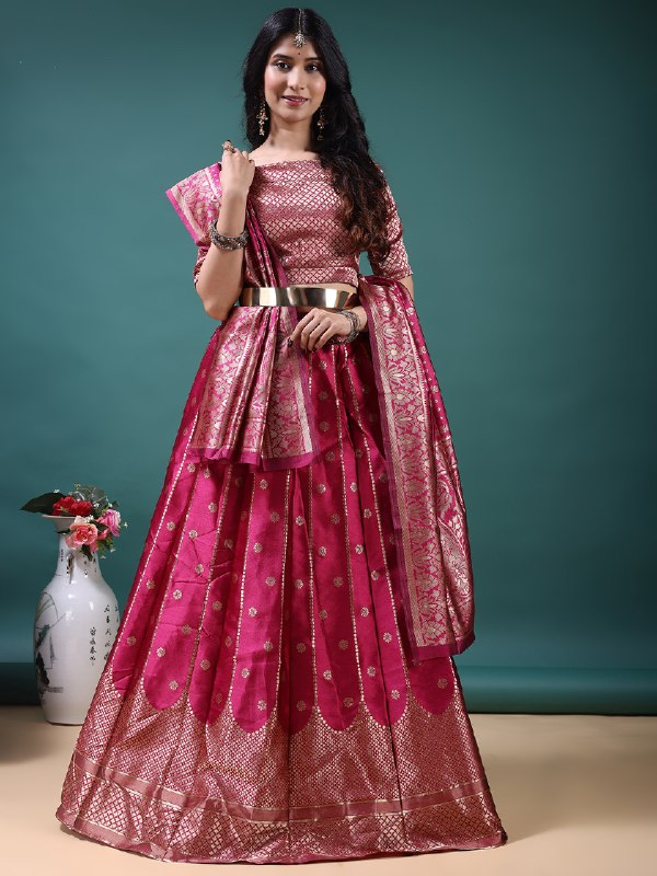 Pink Bridal Jacquard Lehenga Choli