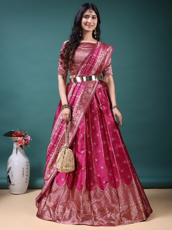 Pink Bridal Jacquard Lehenga Choli