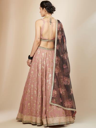 Pink-Brown Georgette Lehenga Choli — alternate view