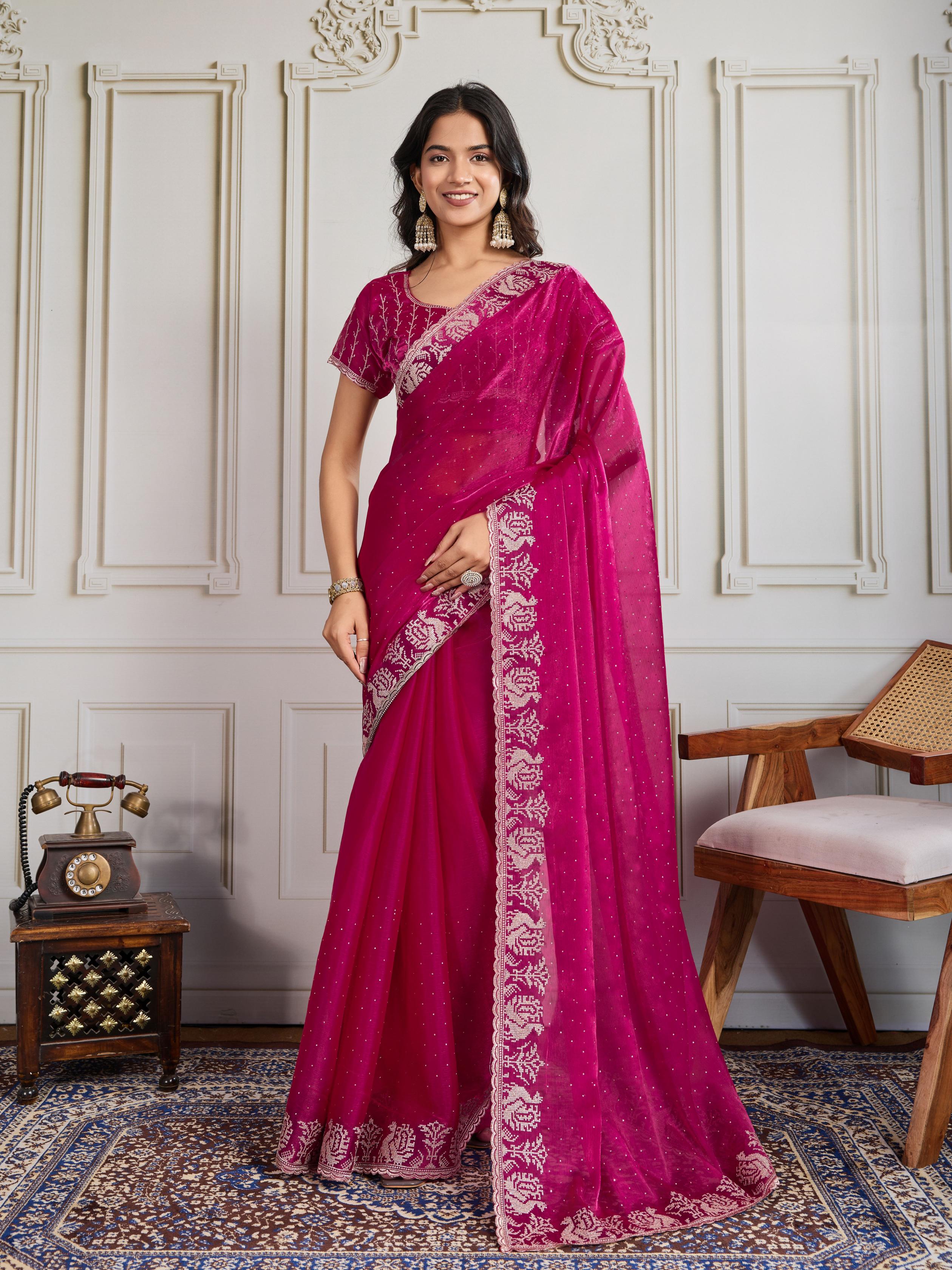 Pink Burberry Silk Saree