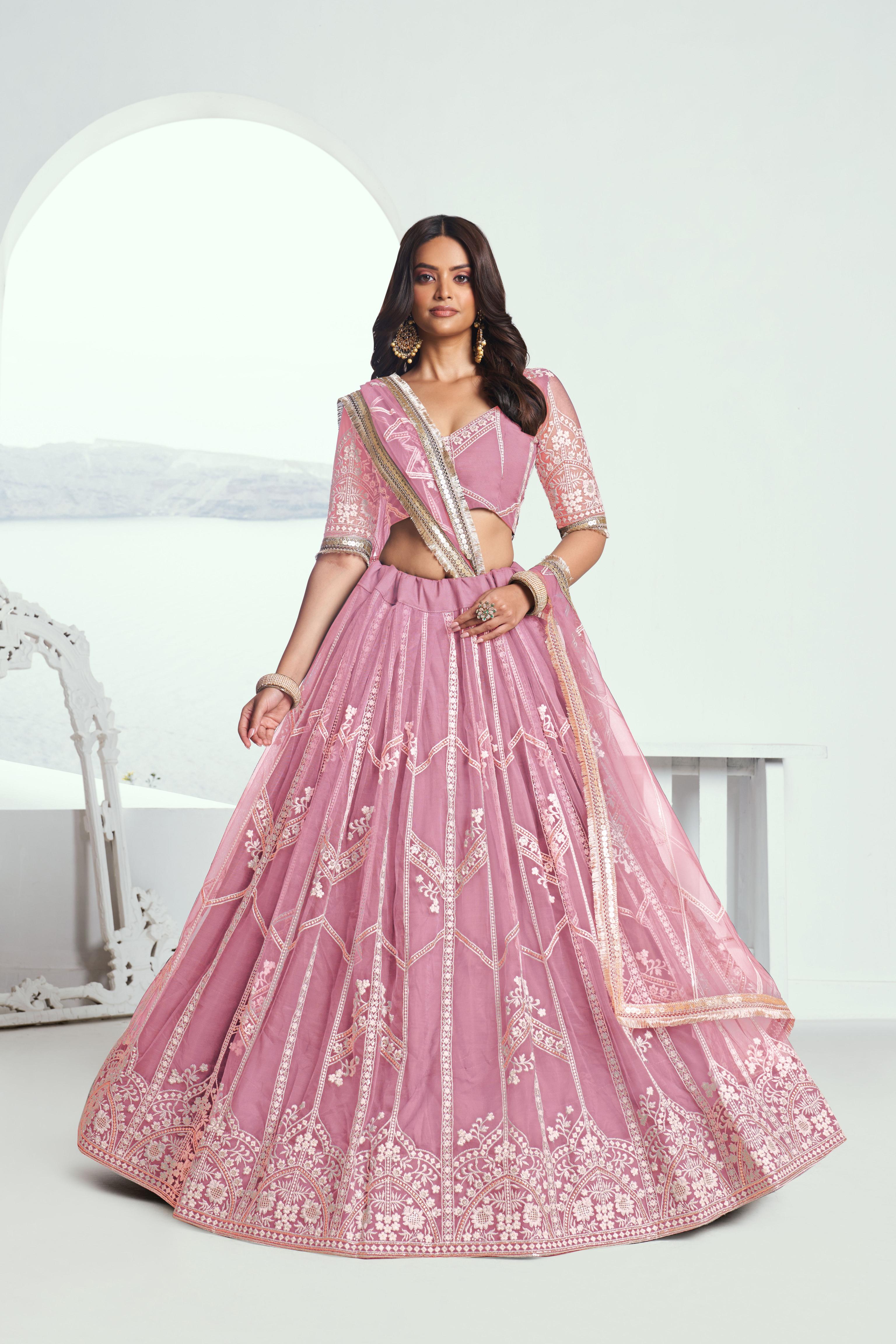 Pink Butterfly Net Festive Lehenga