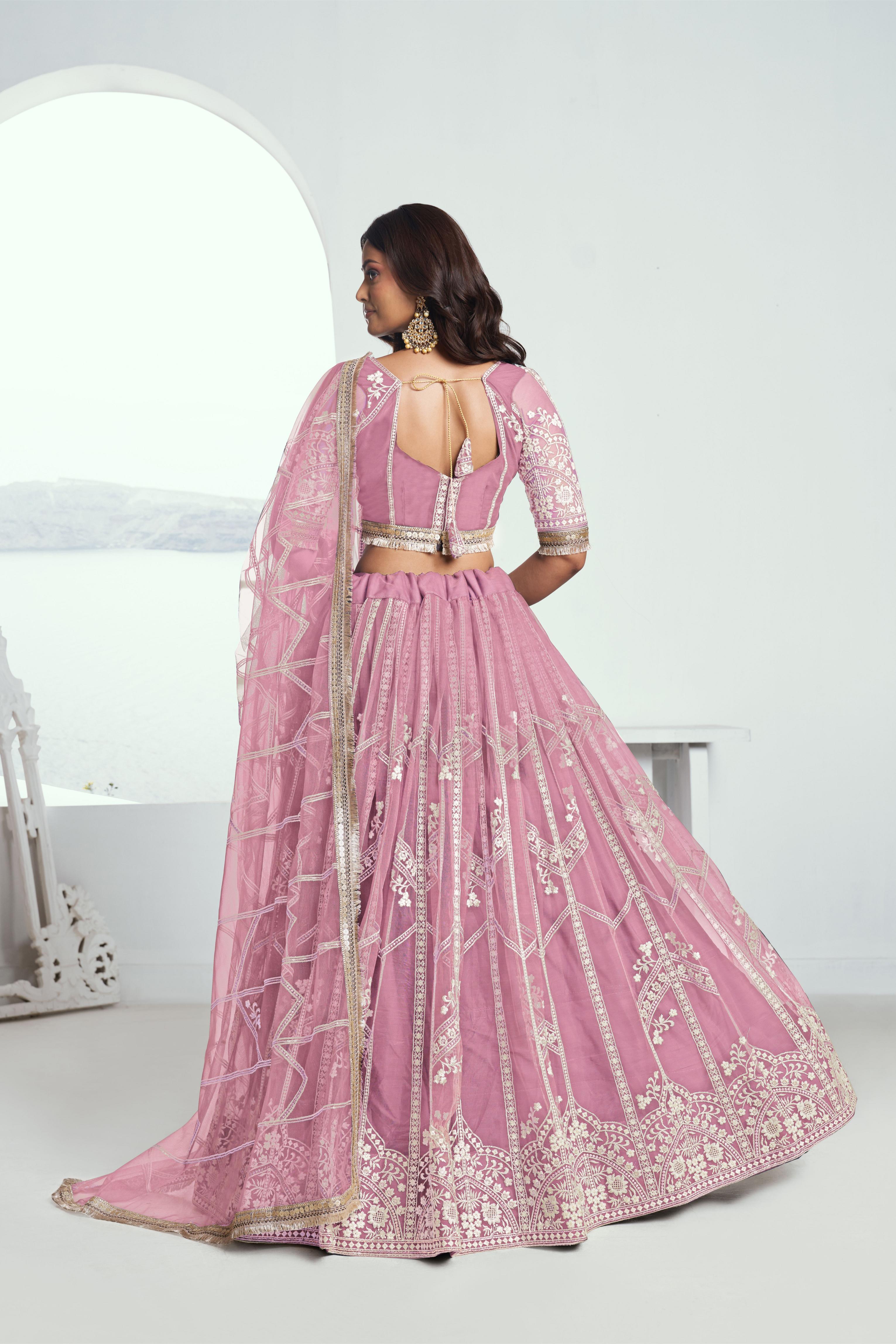 Pink Butterfly Net Festive Lehenga — alternate view