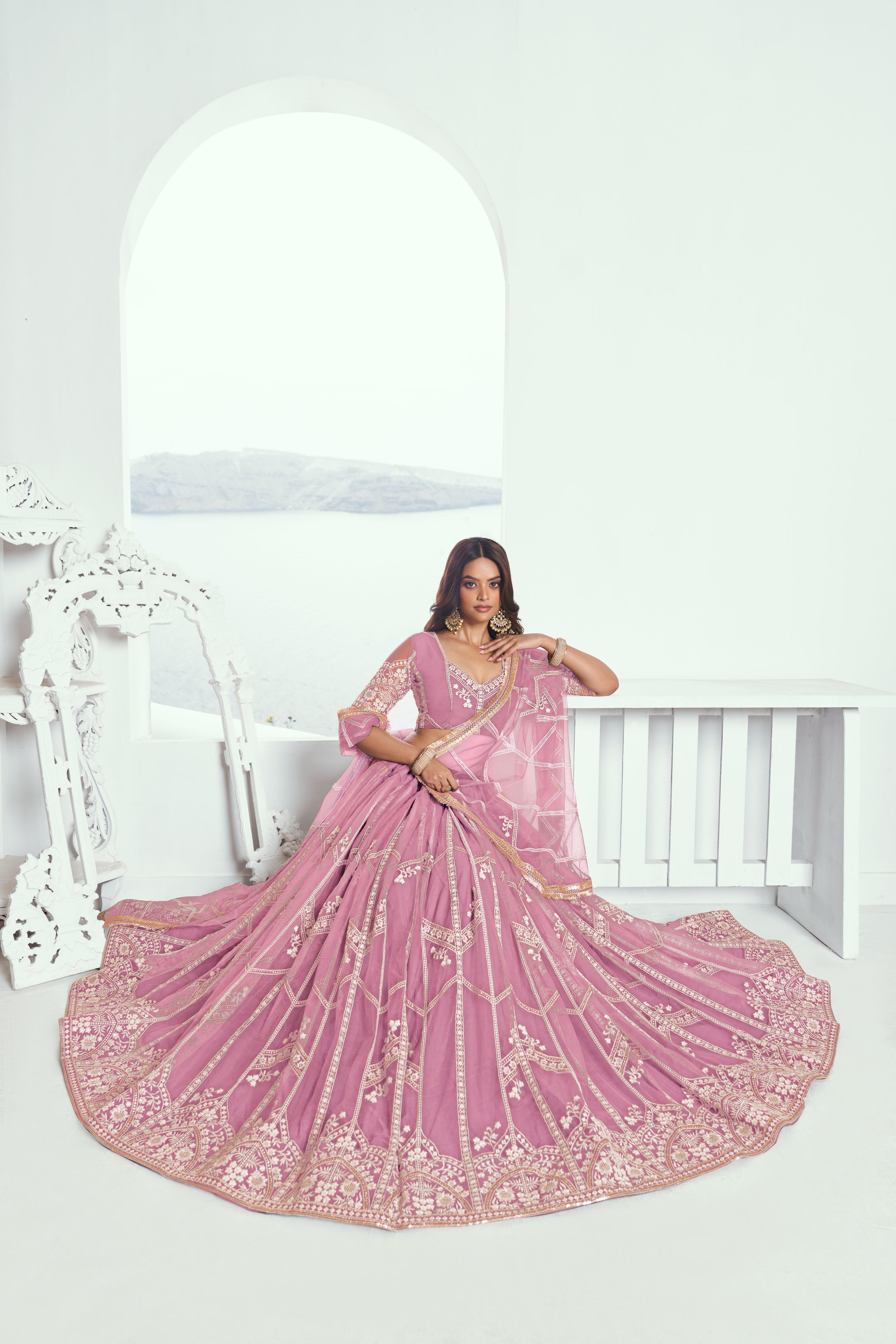 Pink Butterfly Net Festive Lehenga