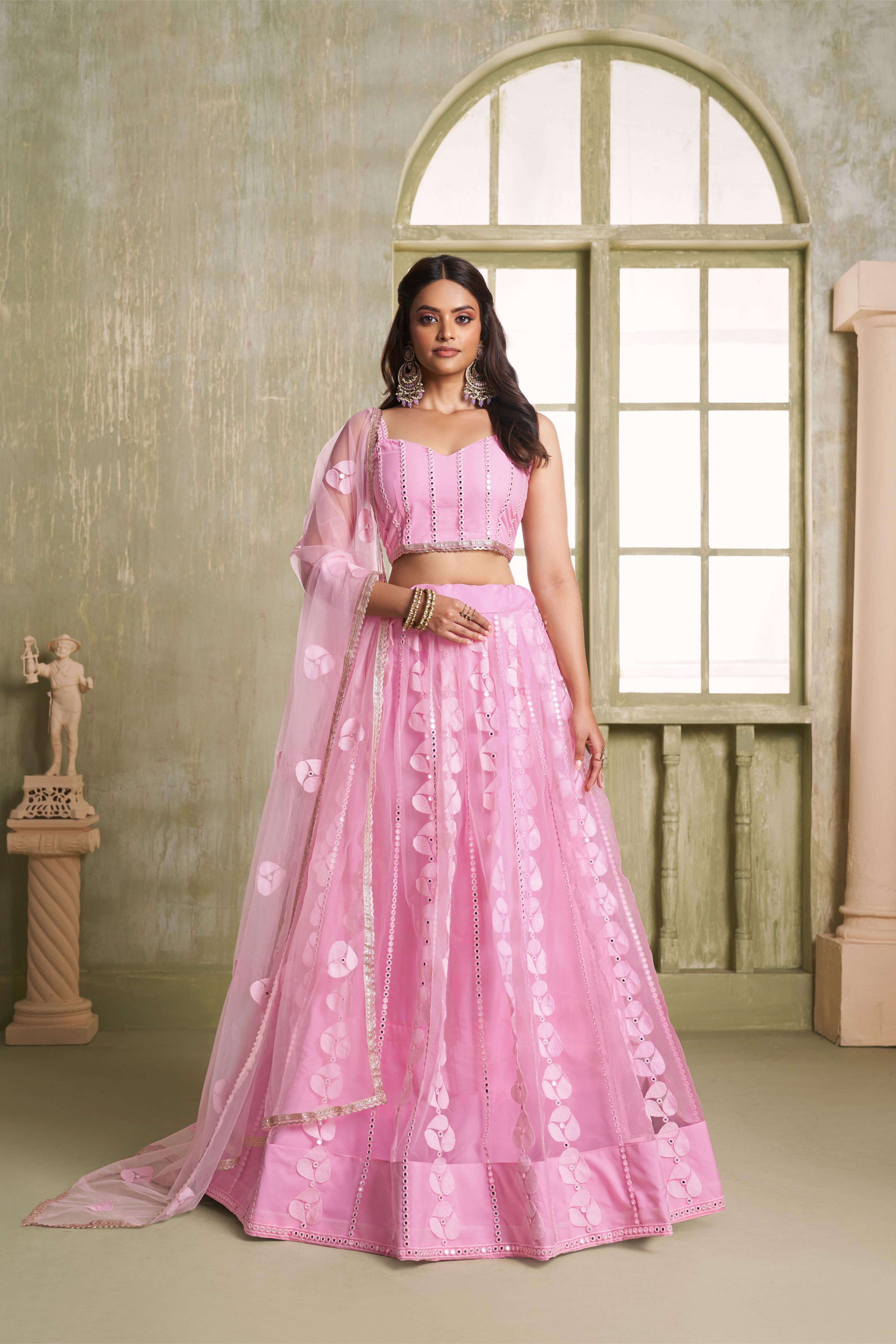 Pink Butterfly Net Umbrella Lehenga