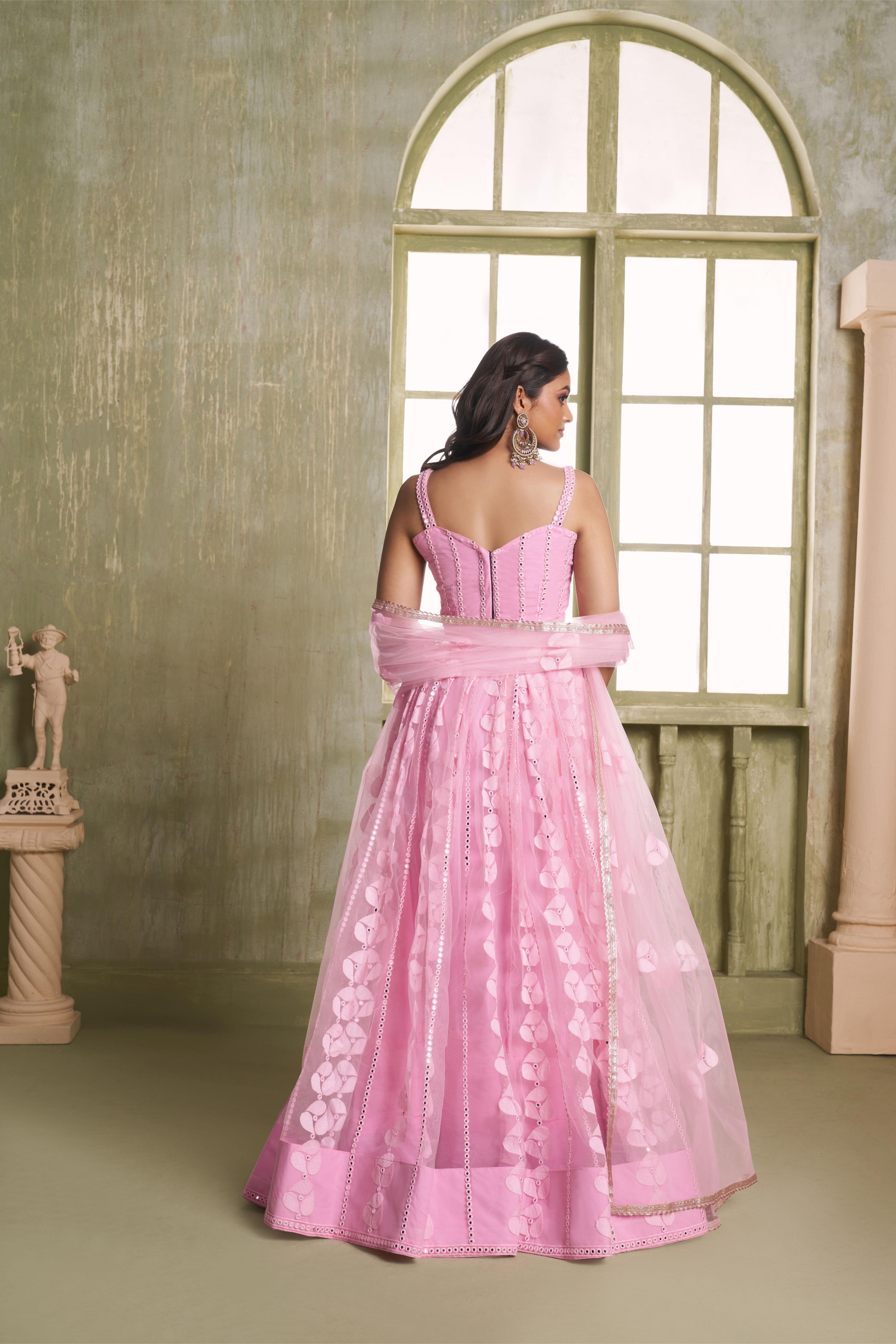 Pink Butterfly Net Umbrella Lehenga — alternate view