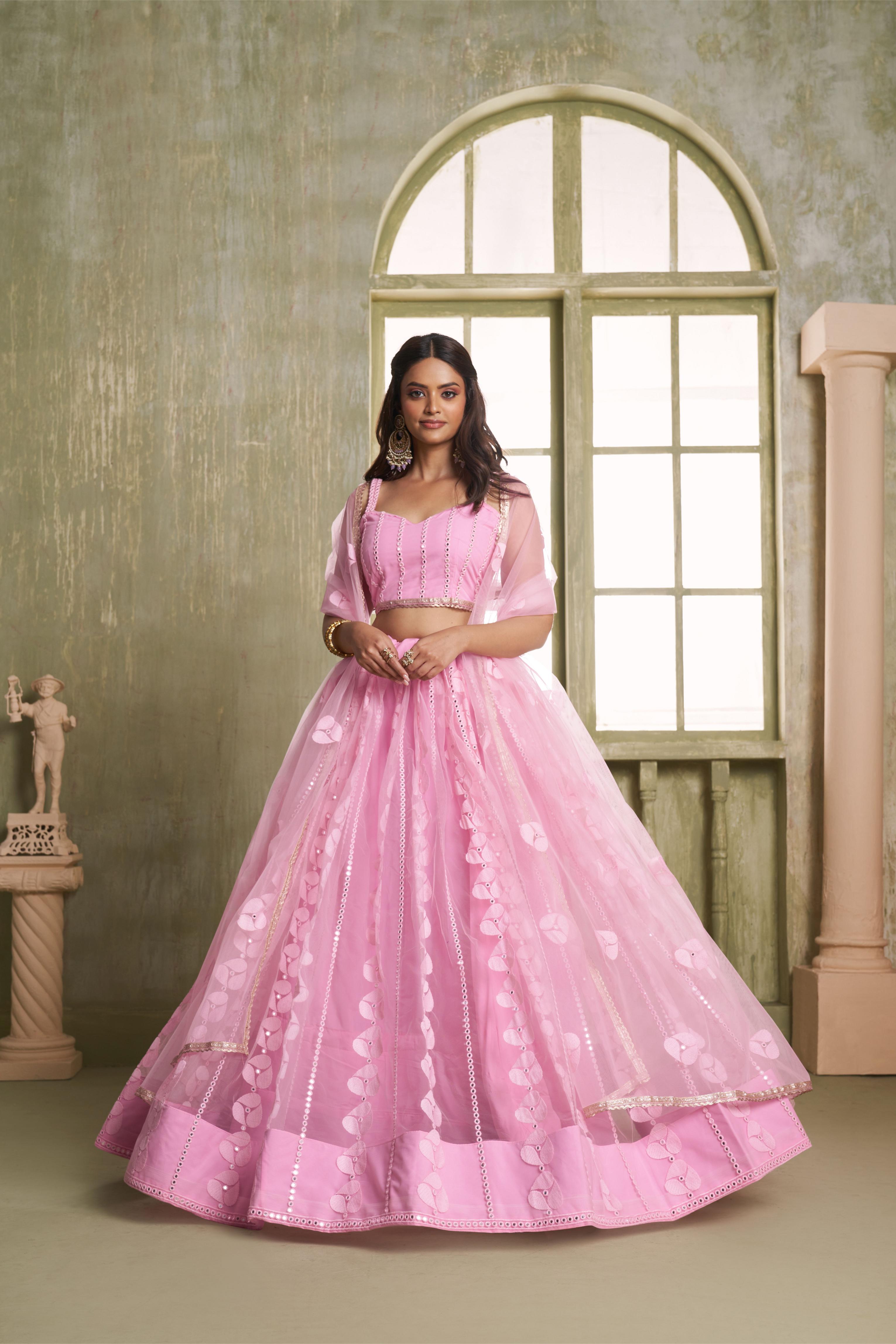 Pink Butterfly Net Umbrella Lehenga