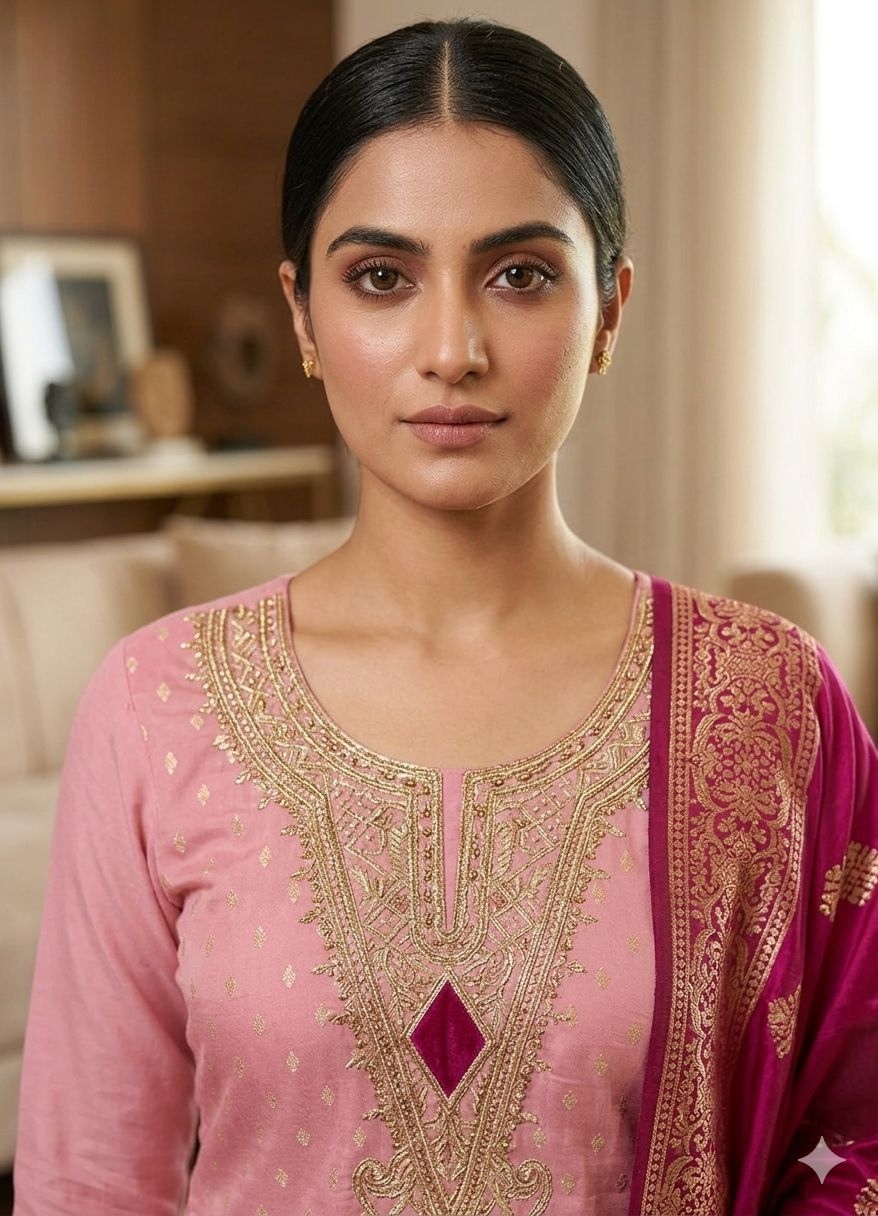 Pink Butti Woven Shimmer Salwar Suit — alternate view